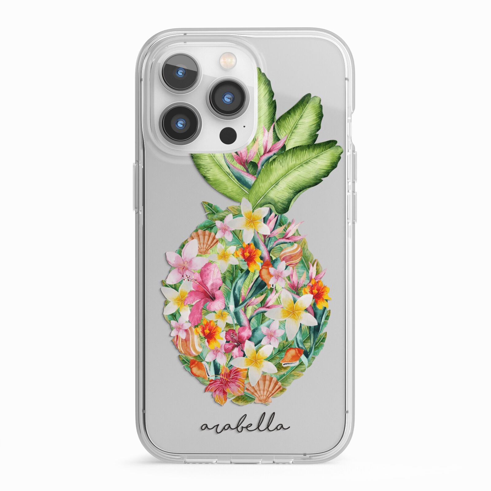 Personalised Floral Pineapple iPhone 13 Pro TPU Impact Case with White Edges