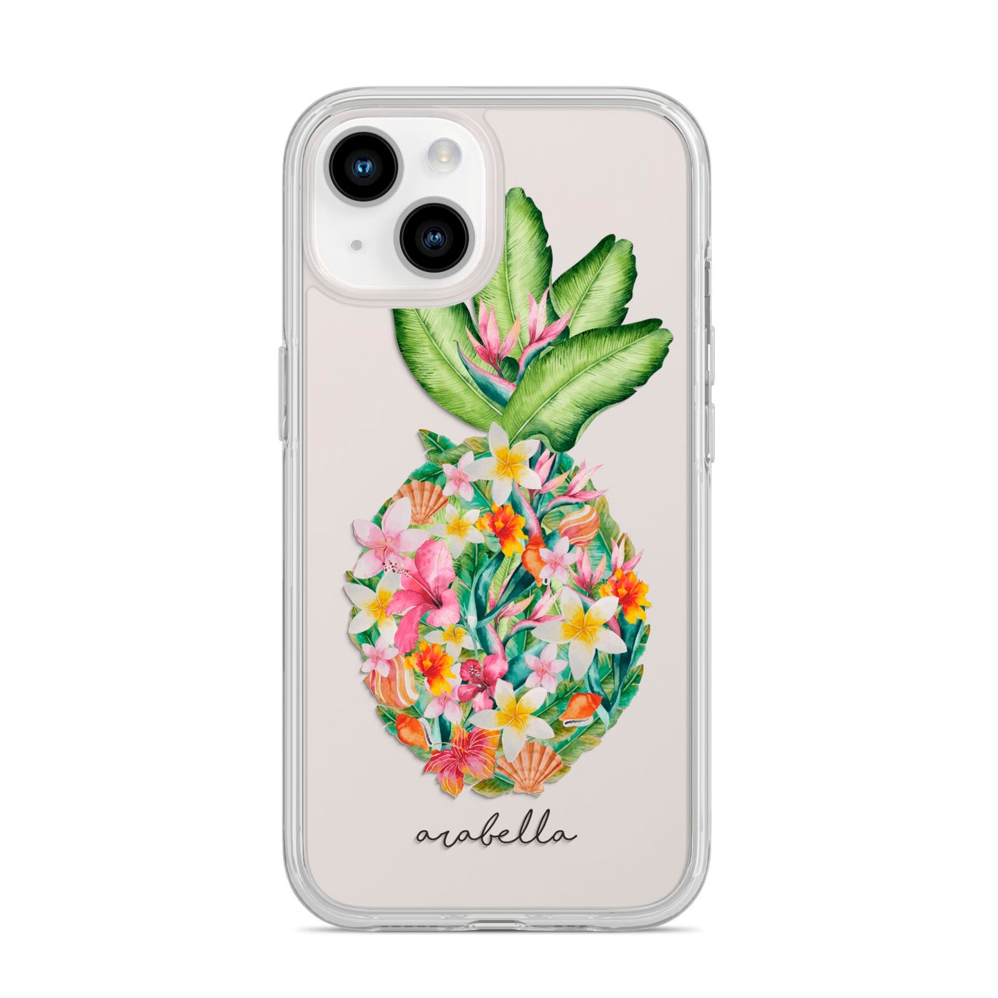 Personalised Floral Pineapple iPhone 14 Clear Tough Case Starlight