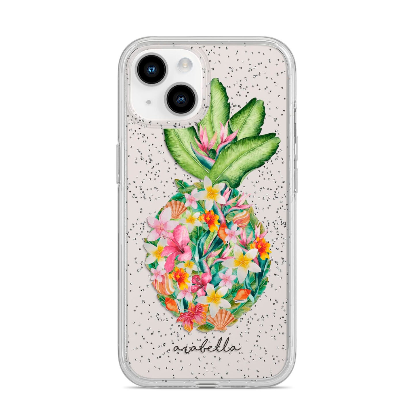Personalised Floral Pineapple iPhone 14 Glitter Tough Case Starlight