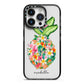 Personalised Floral Pineapple iPhone 14 Pro Black Impact Case on Silver phone