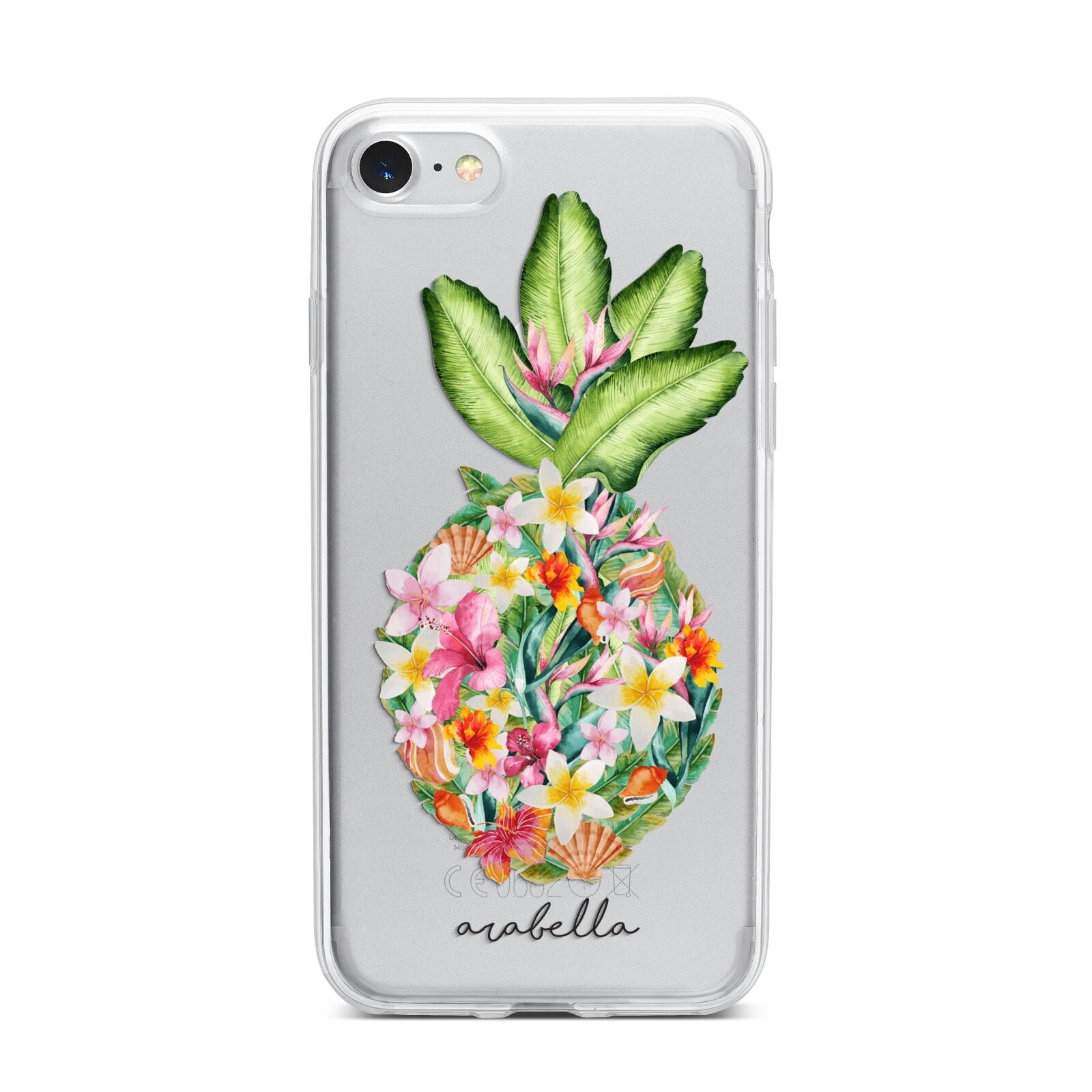 Personalised Floral Pineapple iPhone 7 Bumper Case on Silver iPhone