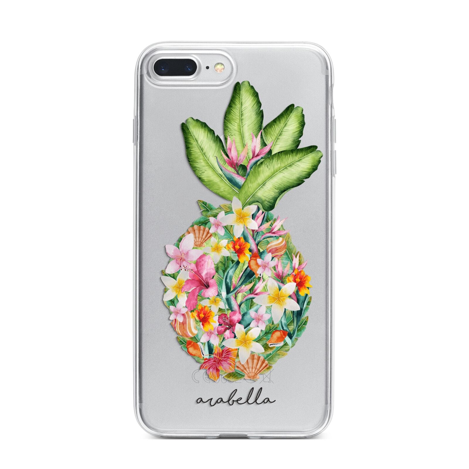 Personalised Floral Pineapple iPhone 7 Plus Bumper Case on Silver iPhone