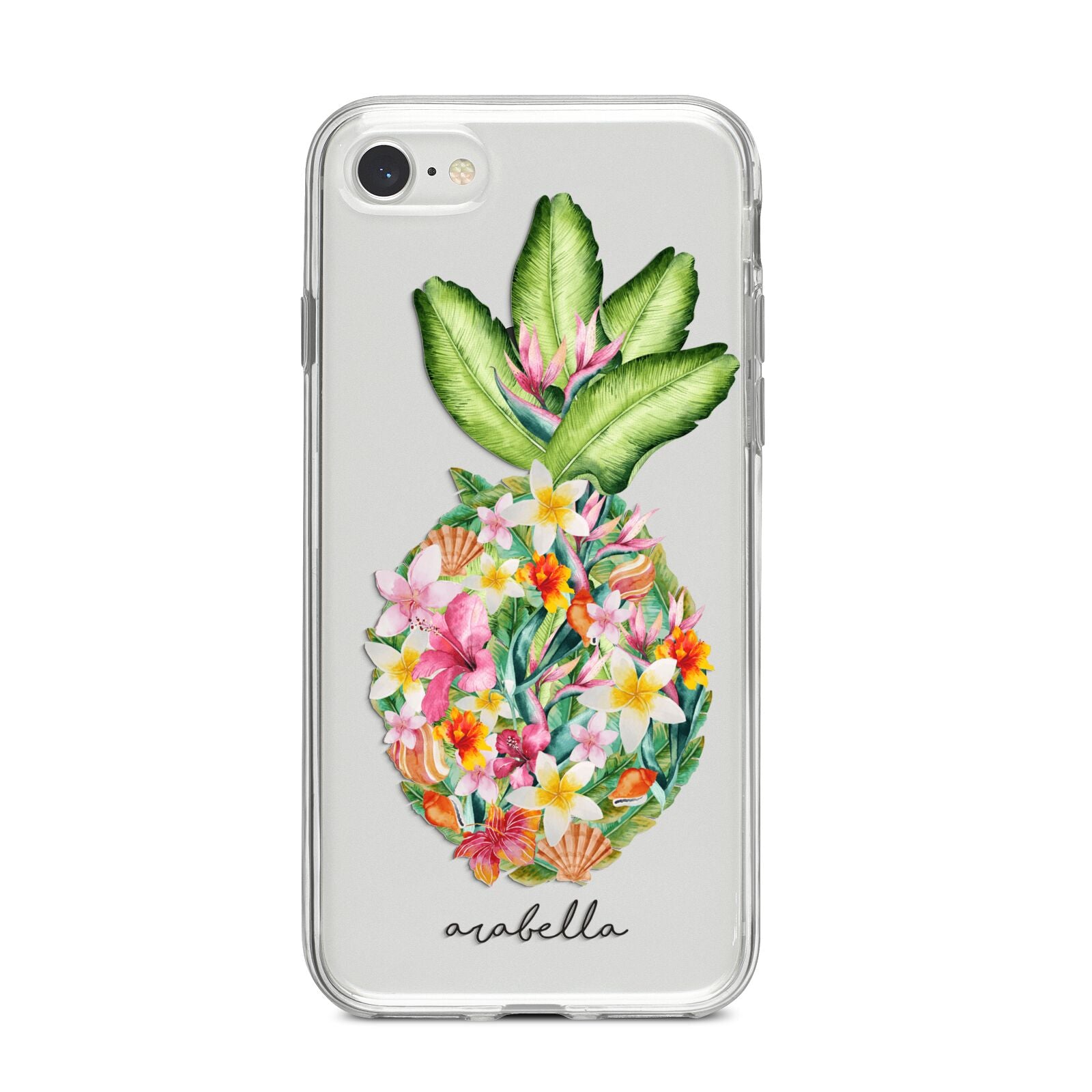 Personalised Floral Pineapple iPhone 8 Bumper Case on Silver iPhone