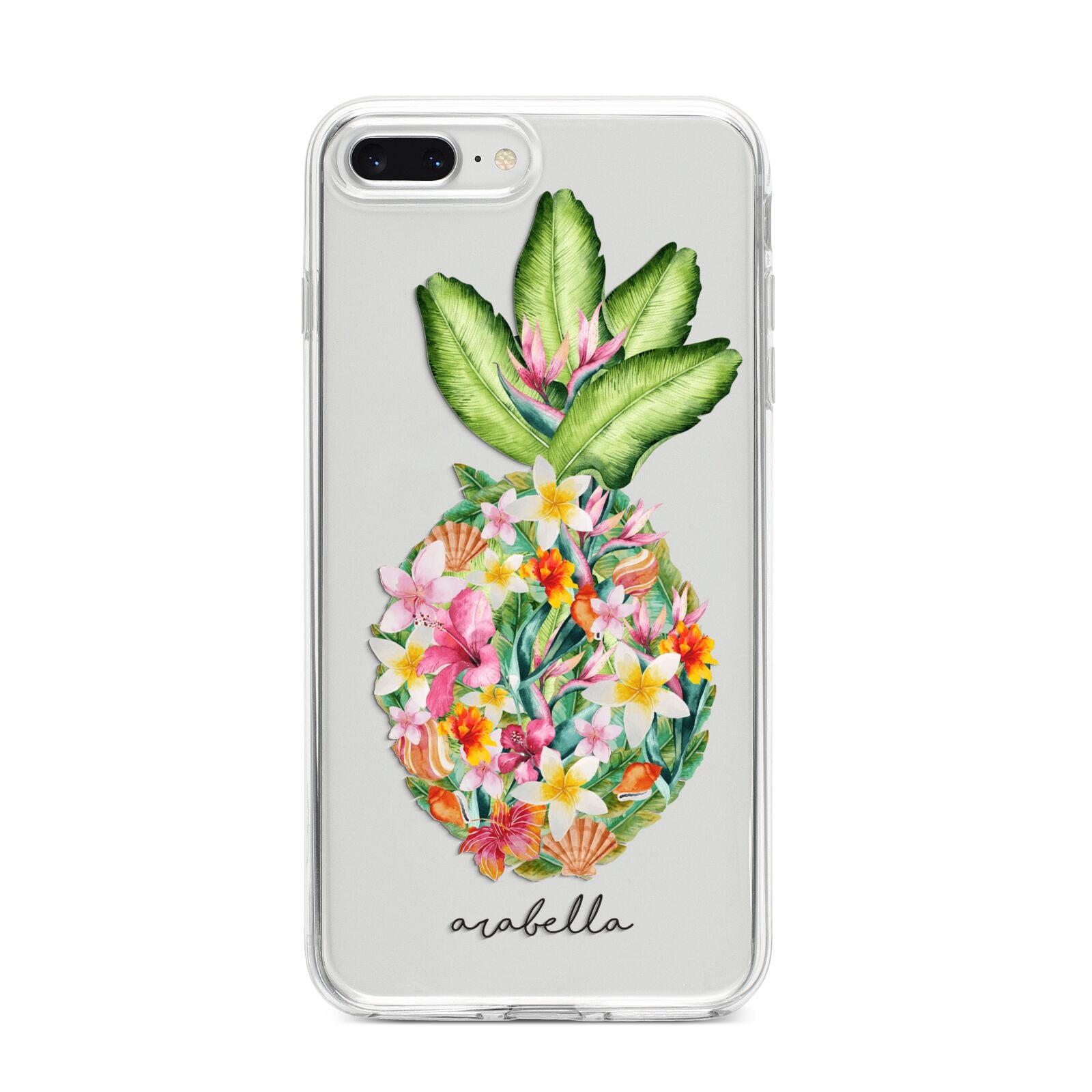 Personalised Floral Pineapple iPhone 8 Plus Bumper Case on Silver iPhone