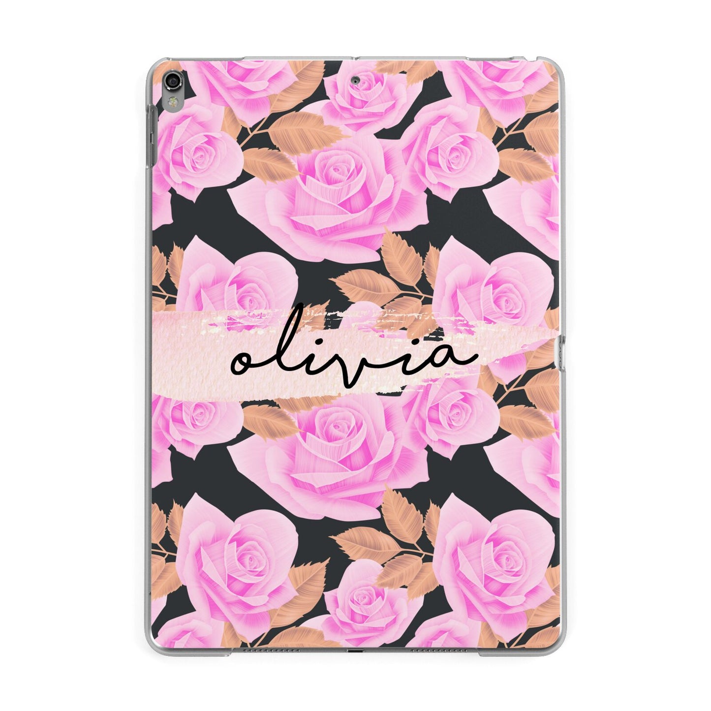 Personalised Floral Pink Roses Apple iPad Grey Case