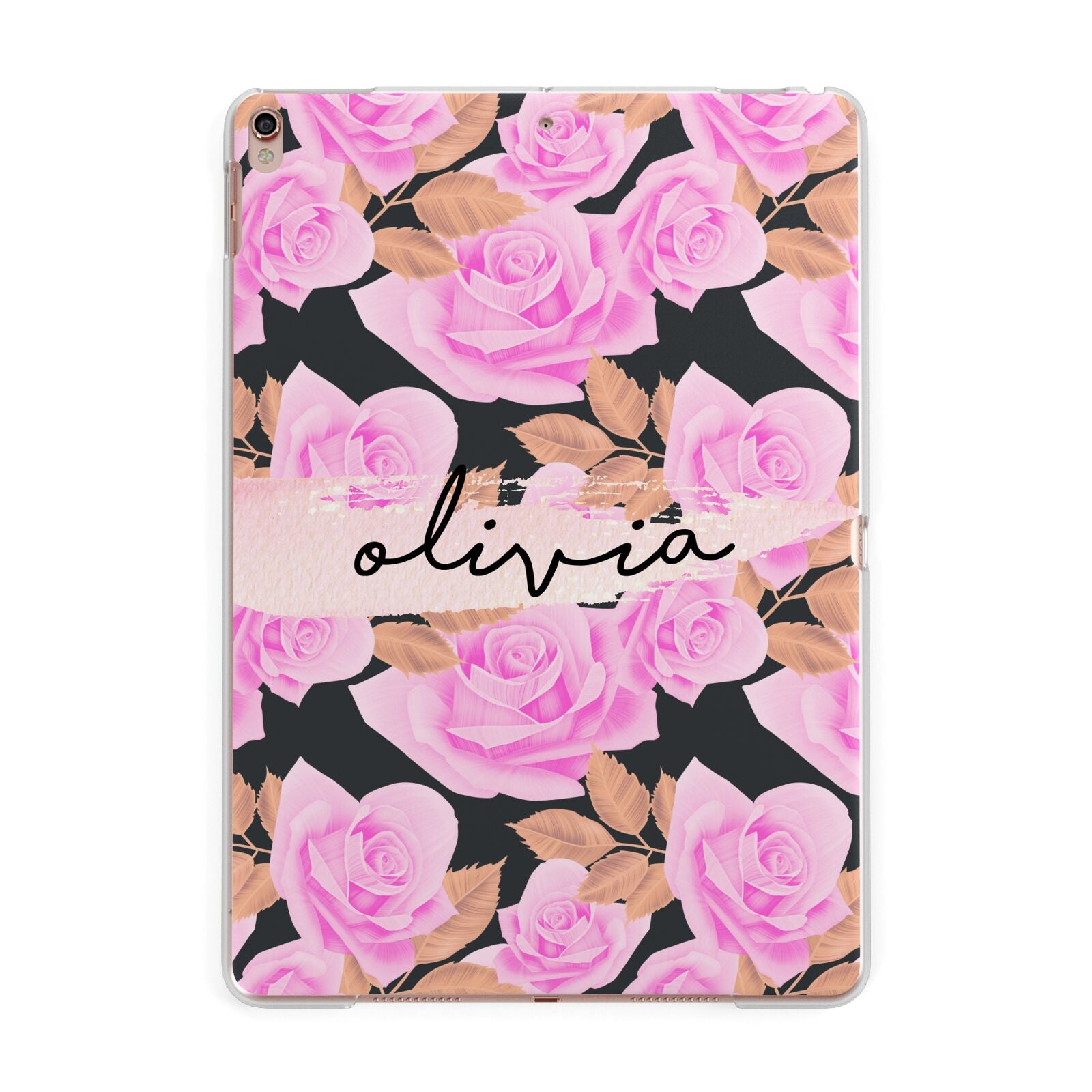 Personalised Floral Pink Roses Apple iPad Rose Gold Case