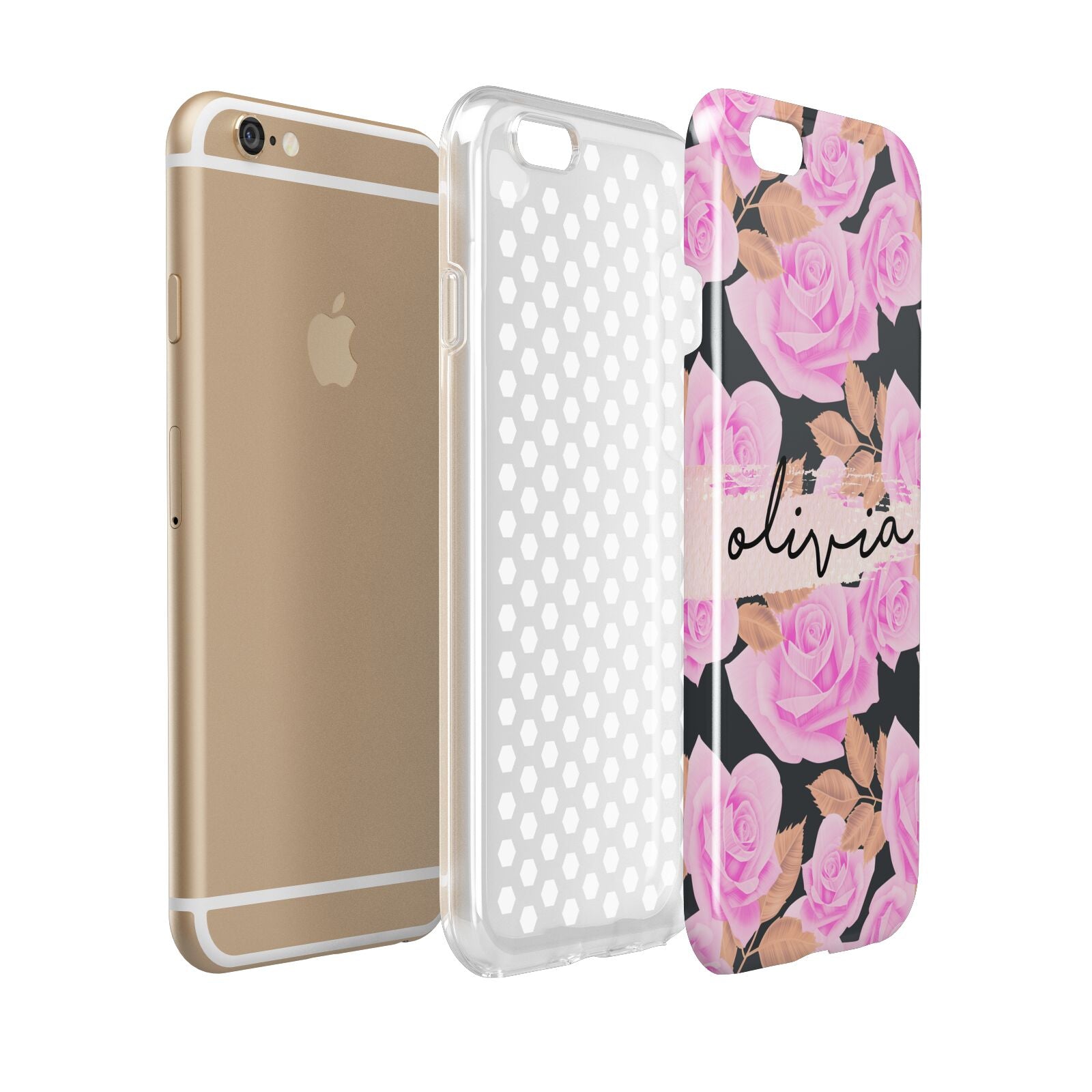 Personalised Floral Pink Roses Apple iPhone 6 3D Tough Case Expanded view