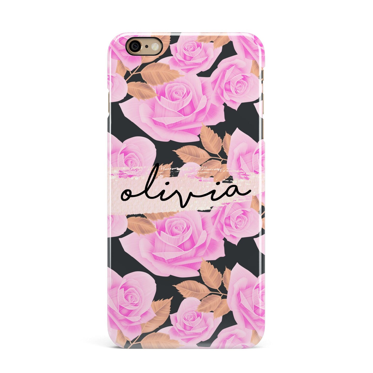 Personalised Floral Pink Roses iPhone 6 Plus 3D Snap Case on Gold Phone