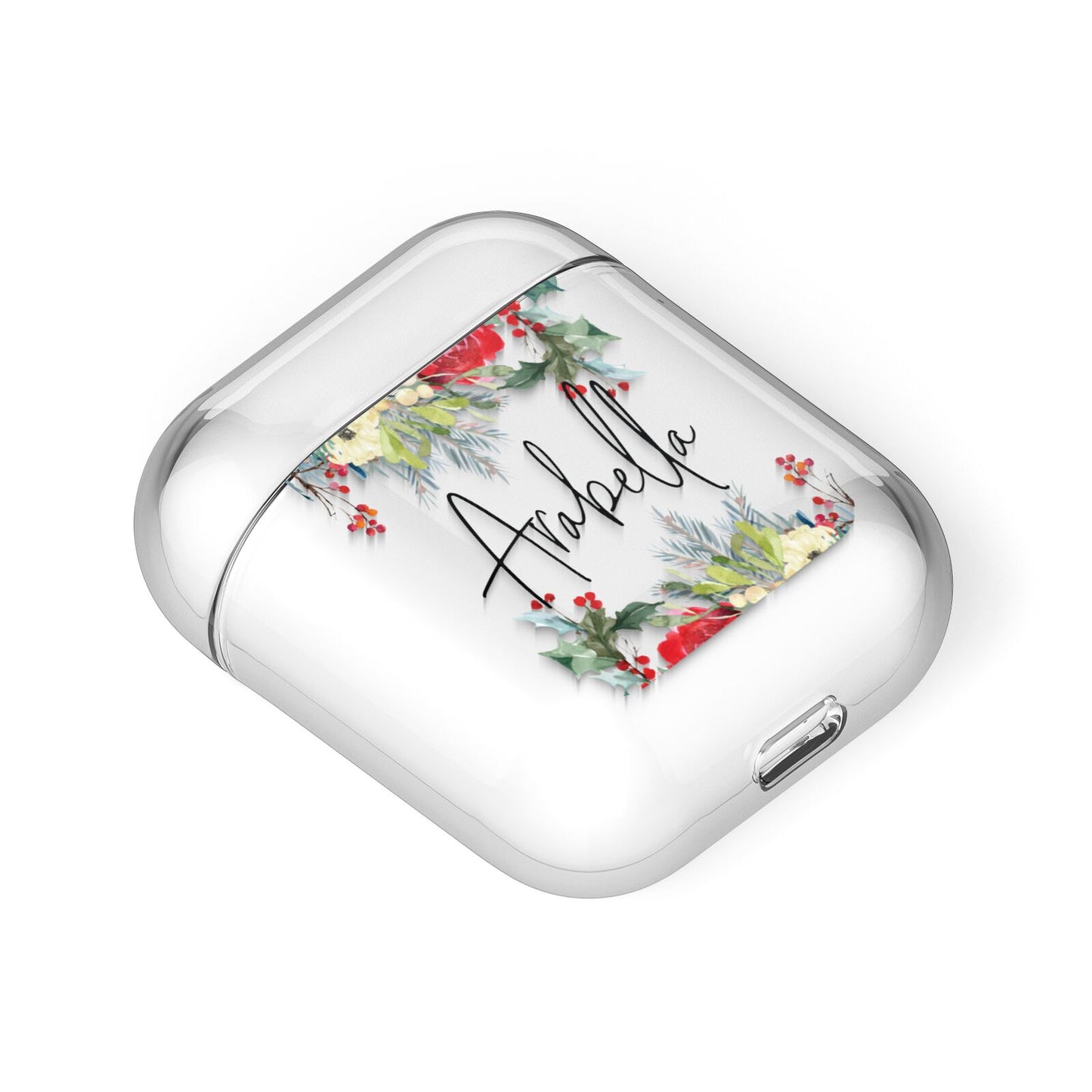 Personalised Floral Winter Arrangement AirPods Case Laid Flat