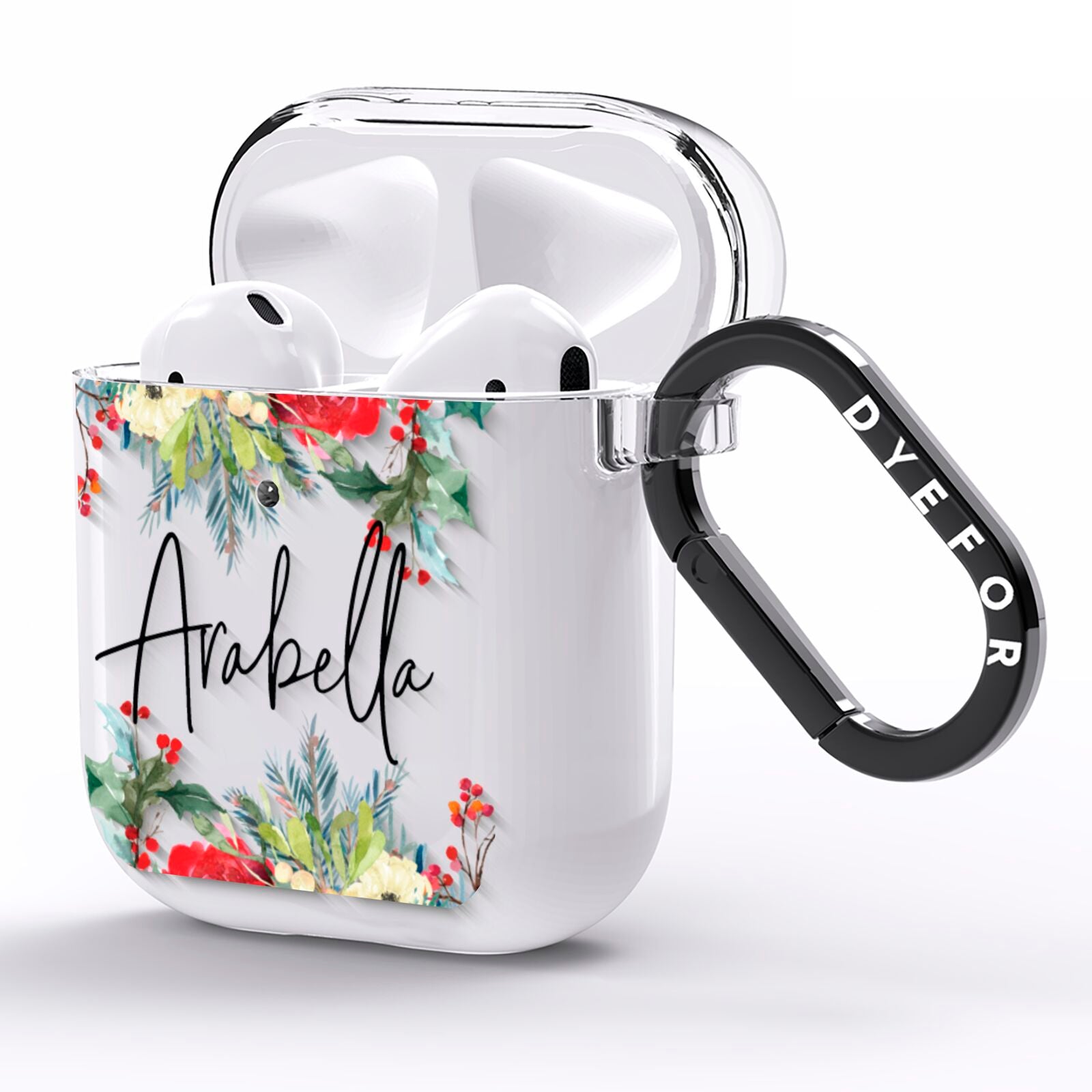 Personalised Floral Winter Arrangement AirPods Clear Case Side Image