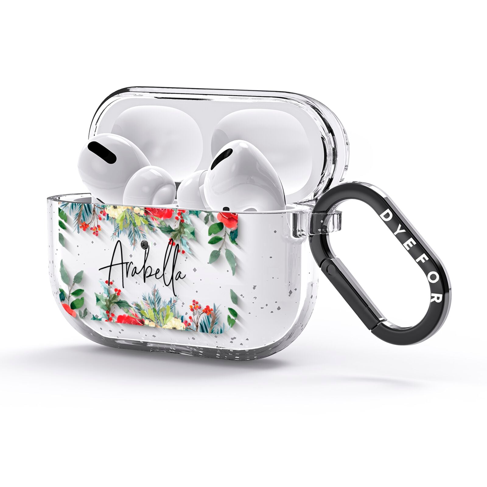 Personalised Floral Winter Arrangement AirPods Glitter Case 3rd Gen Side Image