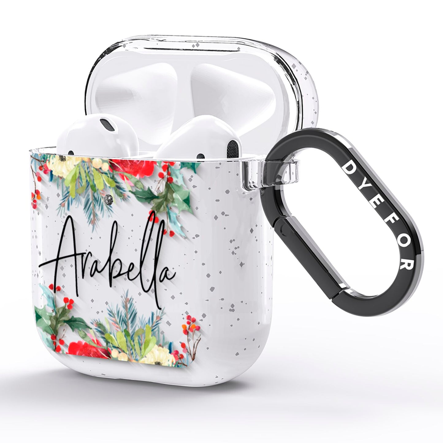 Personalised Floral Winter Arrangement AirPods Glitter Case Side Image