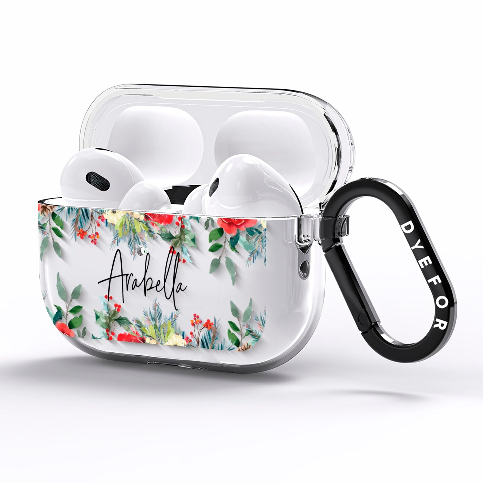 Personalised Floral Winter Arrangement AirPods Pro Clear Case Side Image