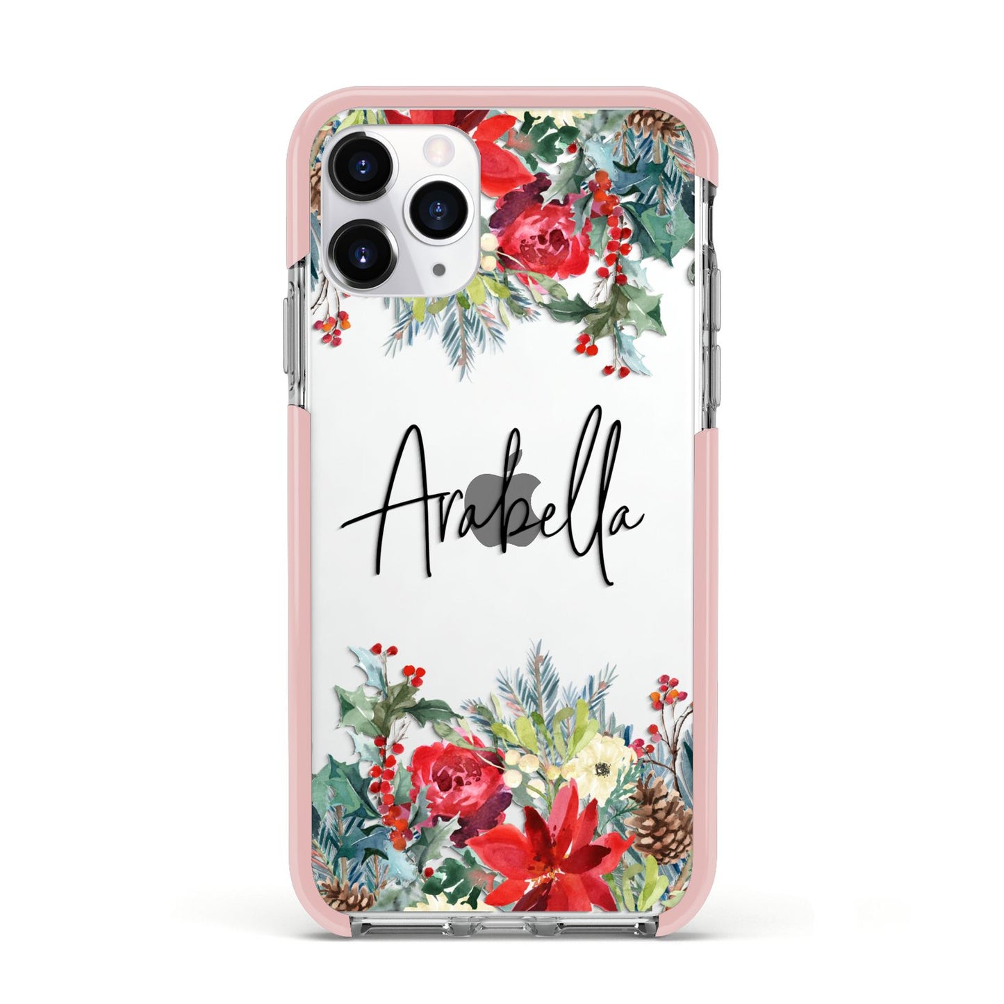 Personalised Floral Winter Arrangement Apple iPhone 11 Pro in Silver with Pink Impact Case