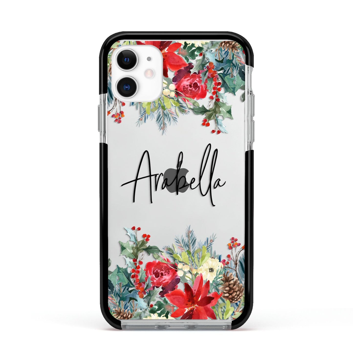 Personalised Floral Winter Arrangement Apple iPhone 11 in White with Black Impact Case