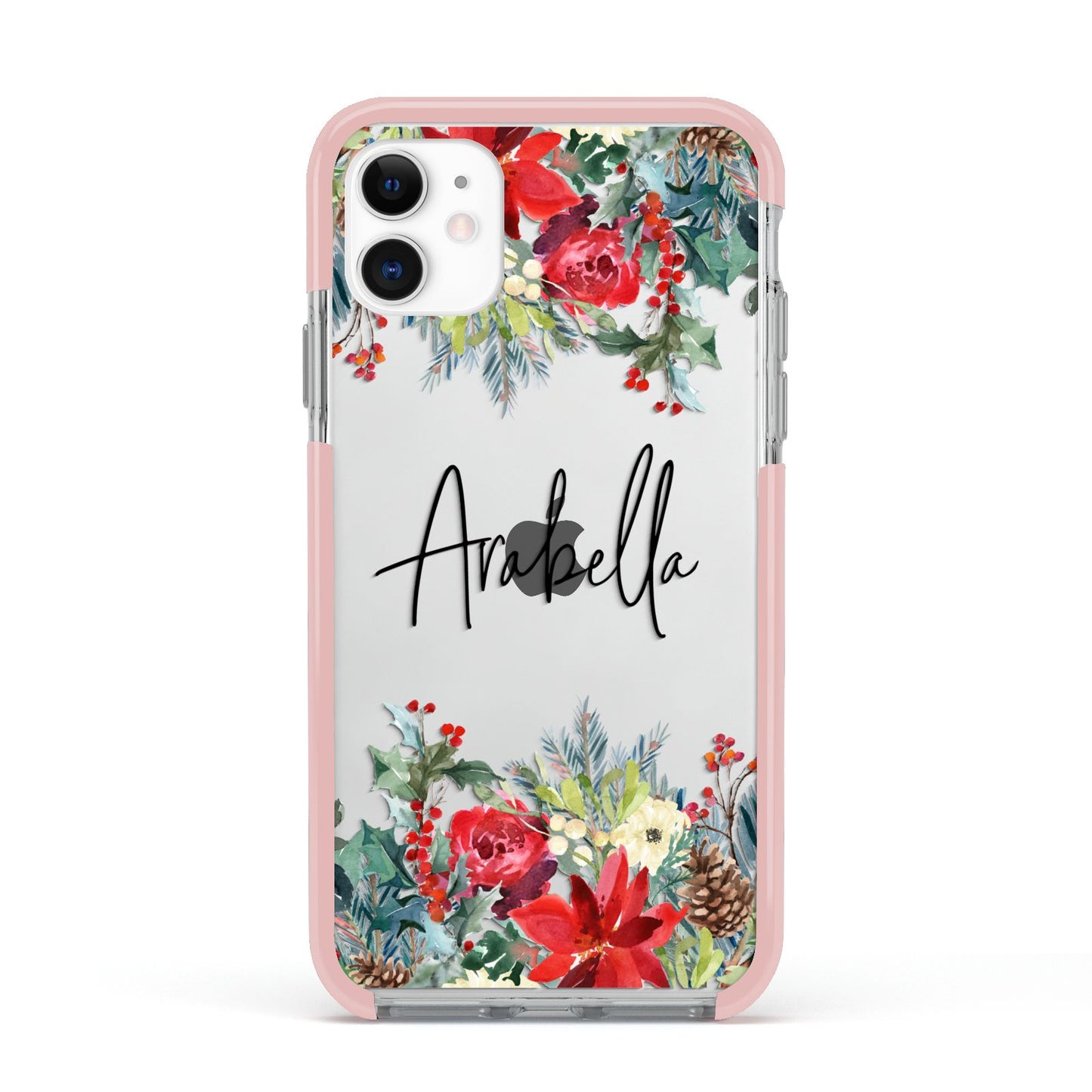 Personalised Floral Winter Arrangement Apple iPhone 11 in White with Pink Impact Case