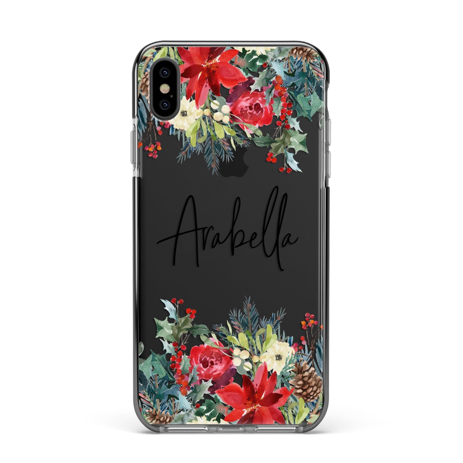 Personalised Floral Winter Arrangement Apple iPhone Xs Max Impact Case Black Edge on Black Phone