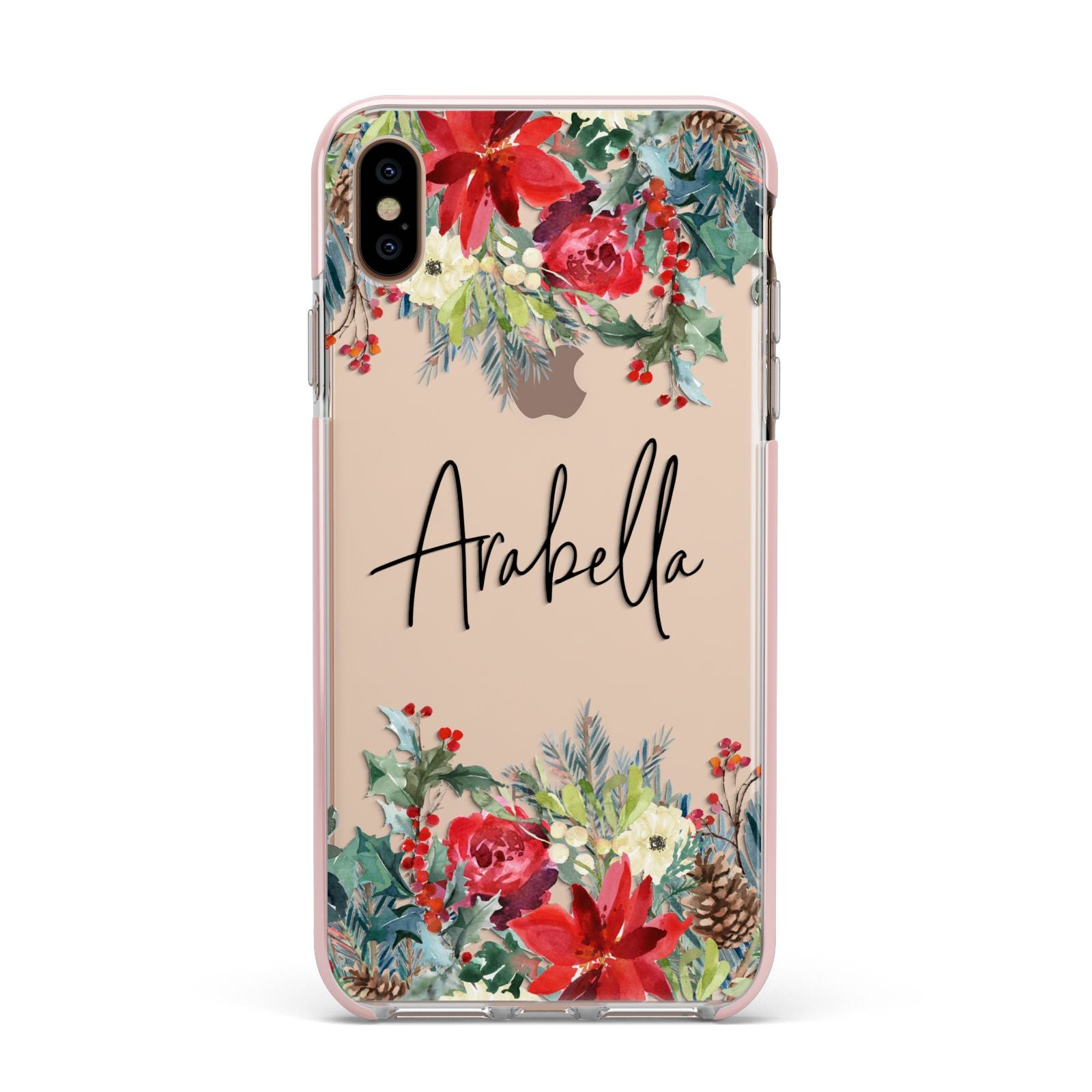 Personalised Floral Winter Arrangement Apple iPhone Xs Max Impact Case Pink Edge on Gold Phone