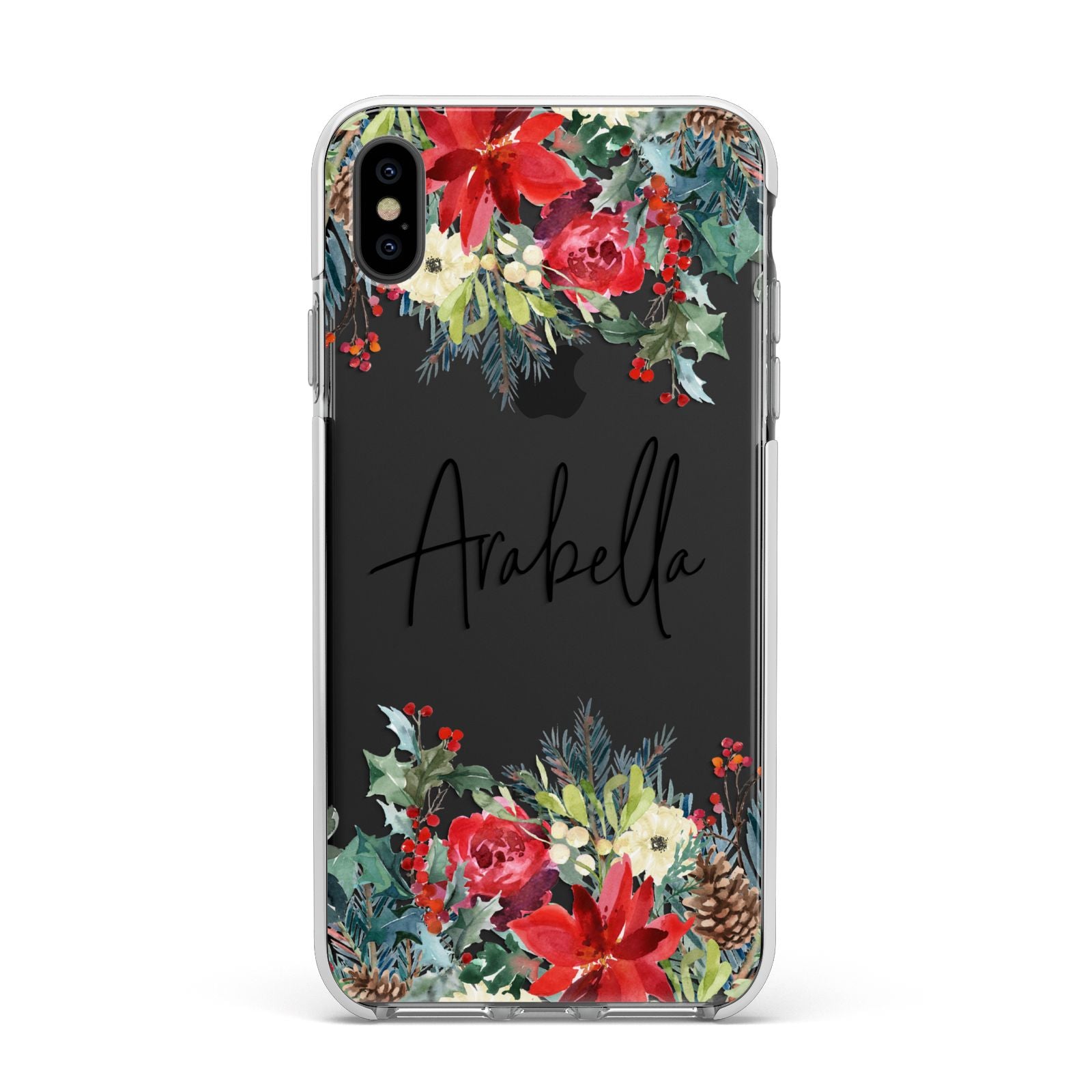 Personalised Floral Winter Arrangement Apple iPhone Xs Max Impact Case White Edge on Black Phone