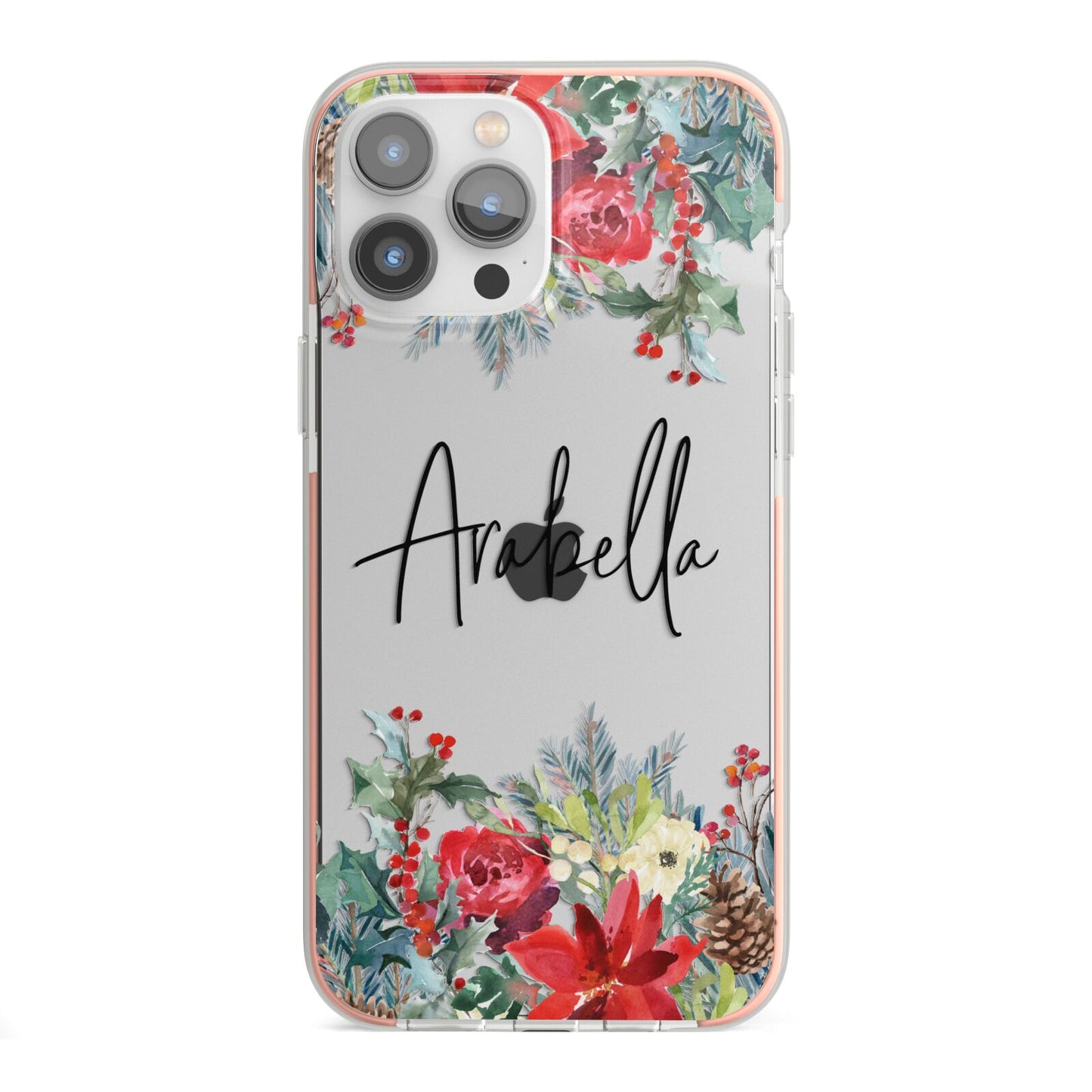 Personalised Floral Winter Arrangement iPhone 13 Pro Max TPU Impact Case with Pink Edges