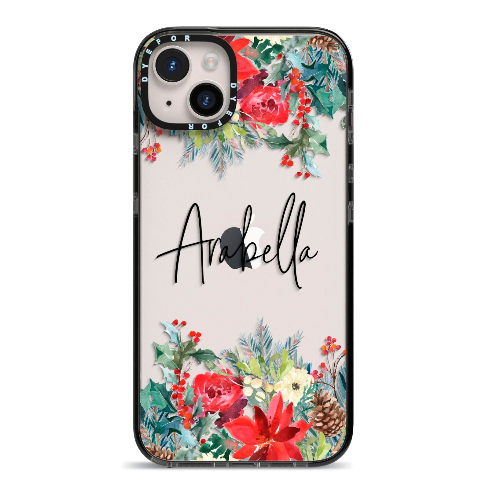 Personalised Floral Winter Arrangement iPhone 14 Plus Black Impact Case on Silver phone