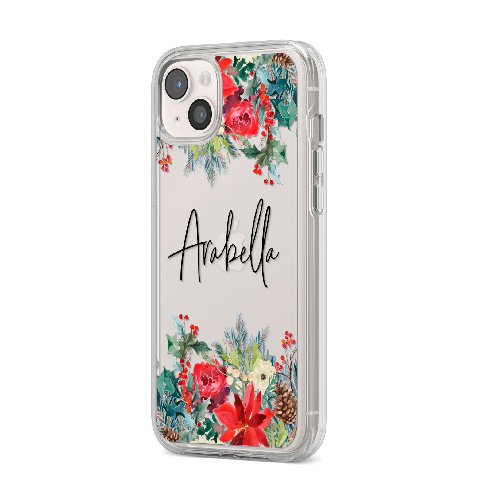 Personalised Floral Winter Arrangement iPhone 14 Plus Clear Tough Case Starlight Angled Image
