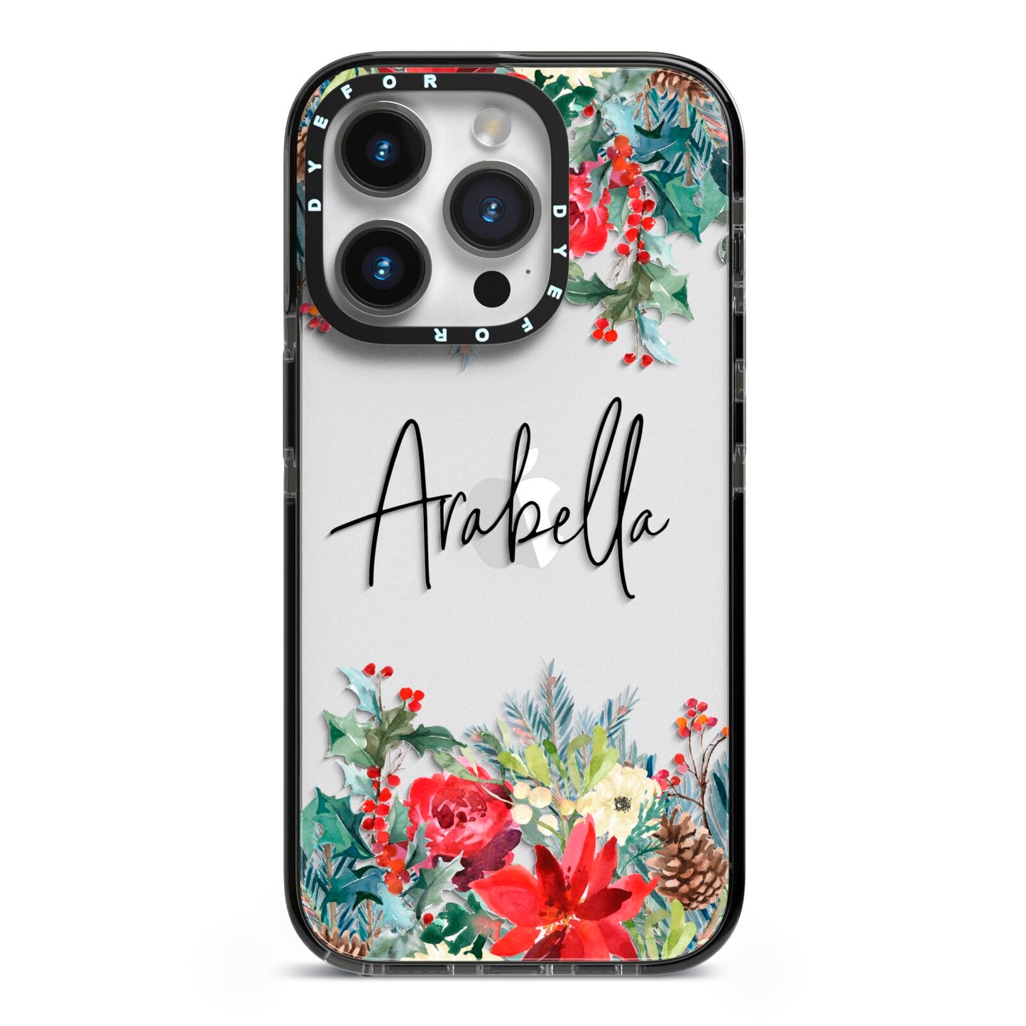 Personalised Floral Winter Arrangement iPhone 14 Pro Black Impact Case on Silver phone