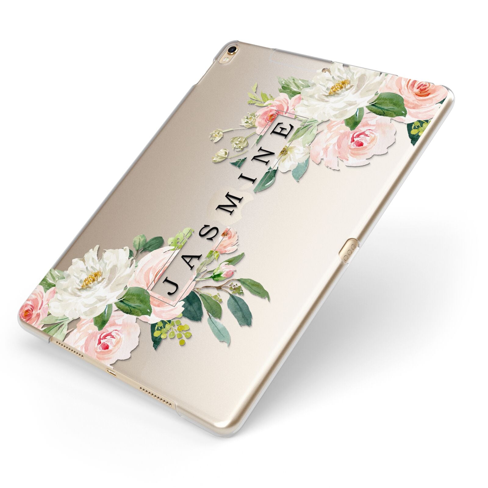 Personalised Floral Wreath with Name Apple iPad Case on Gold iPad Side View