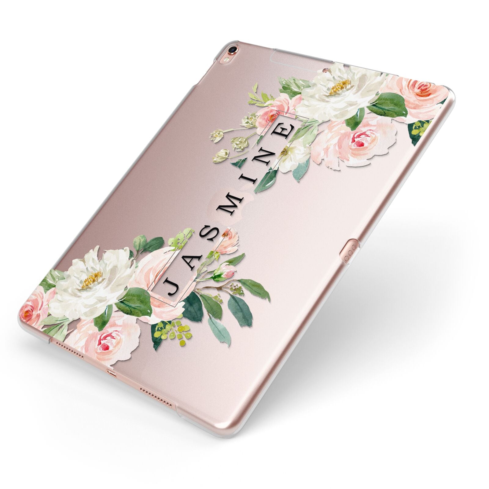 Personalised Floral Wreath with Name Apple iPad Case on Rose Gold iPad Side View