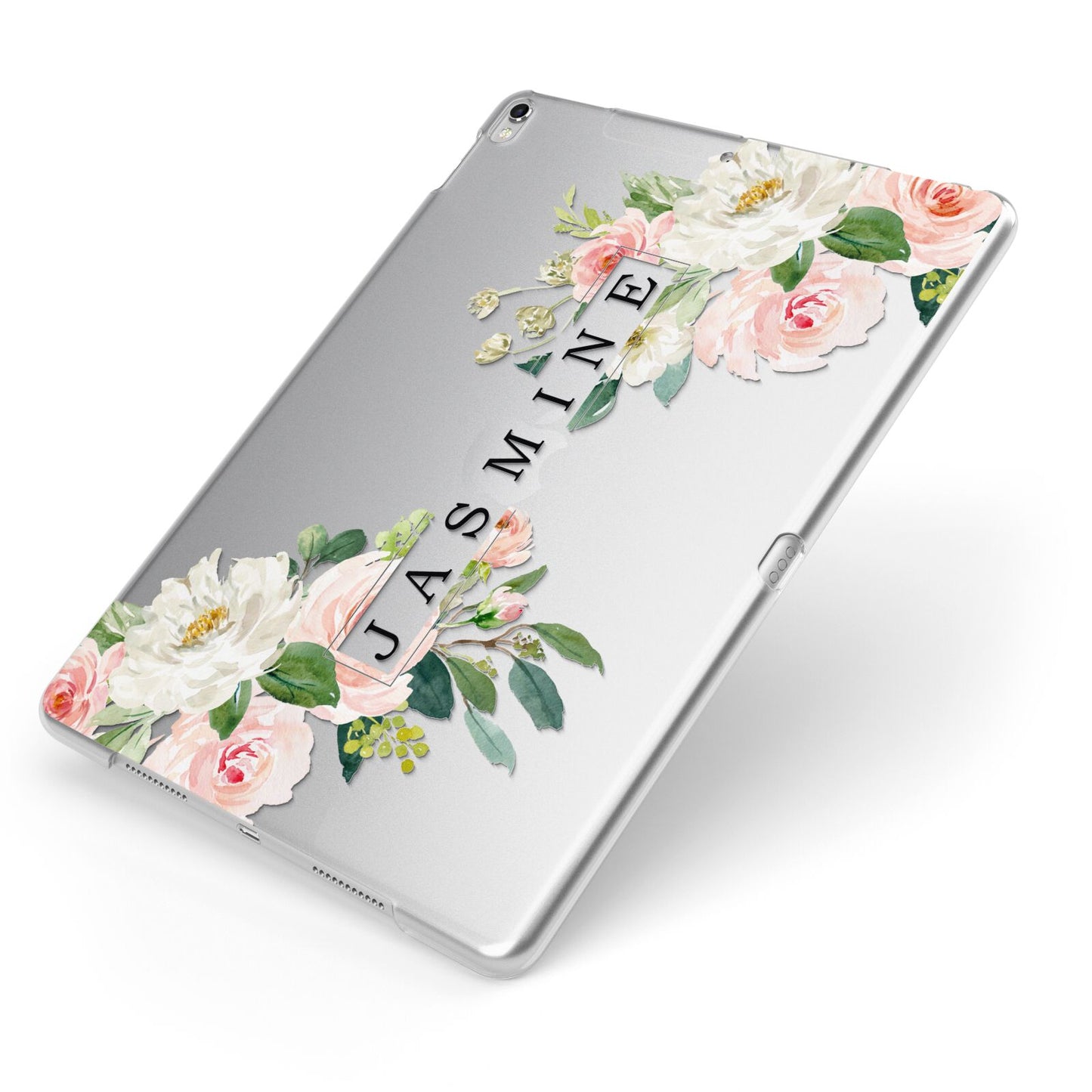 Personalised Floral Wreath with Name Apple iPad Case on Silver iPad Side View