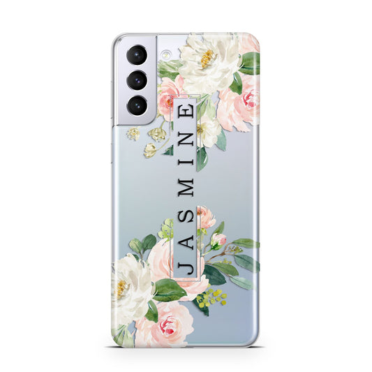 Personalised Floral Wreath with Name Samsung S21 Plus Phone Case