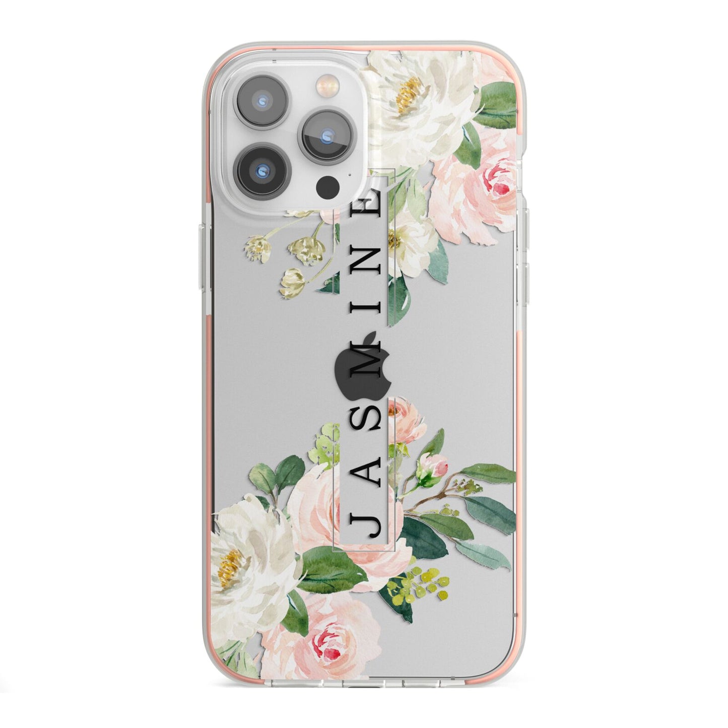 Personalised Floral Wreath with Name iPhone 13 Pro Max TPU Impact Case with Pink Edges