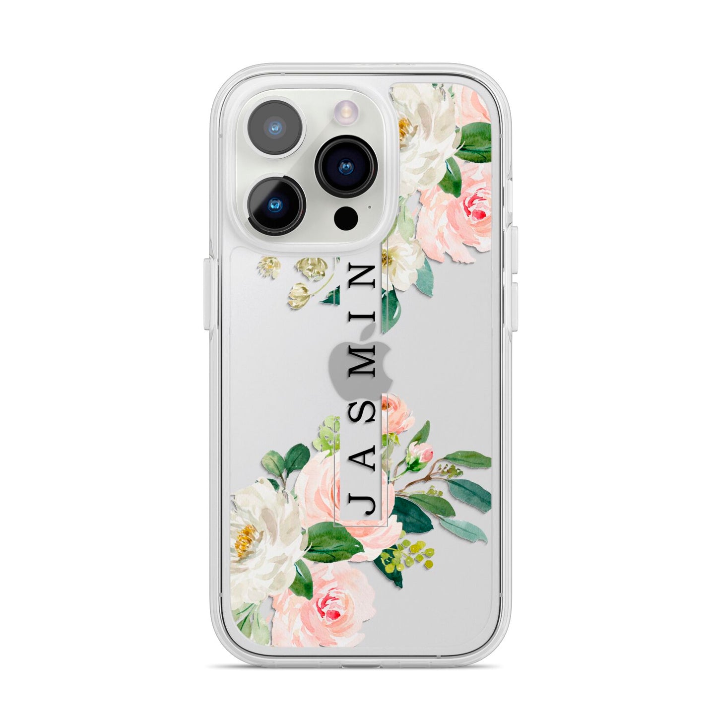 Personalised Floral Wreath with Name iPhone 14 Pro Clear Tough Case Silver