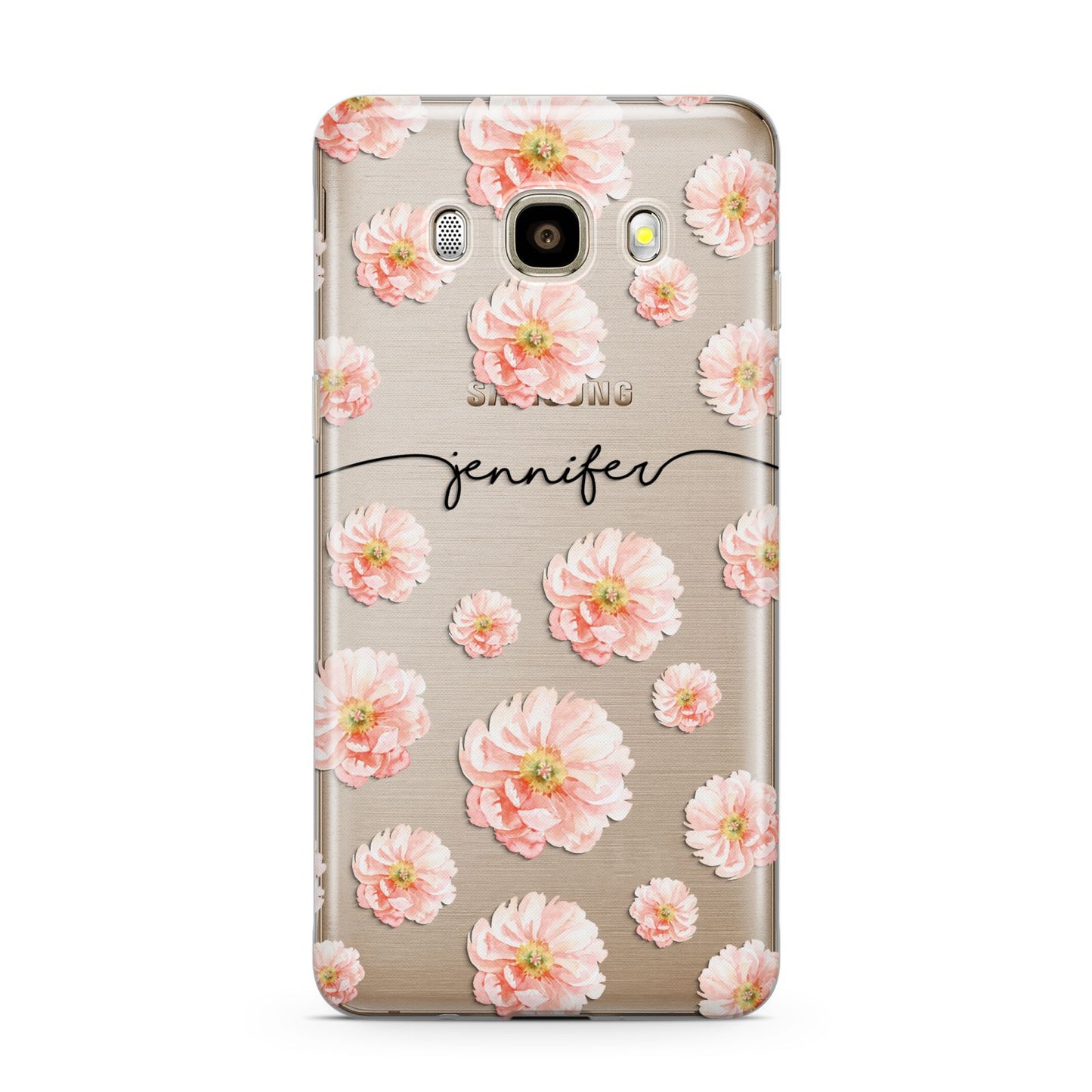 Personalised Flower Name Samsung Galaxy J7 2016 Case on gold phone