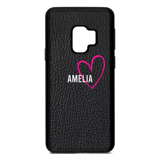 Personalised Font With Heart Black Pebble Leather Samsung S9 Case