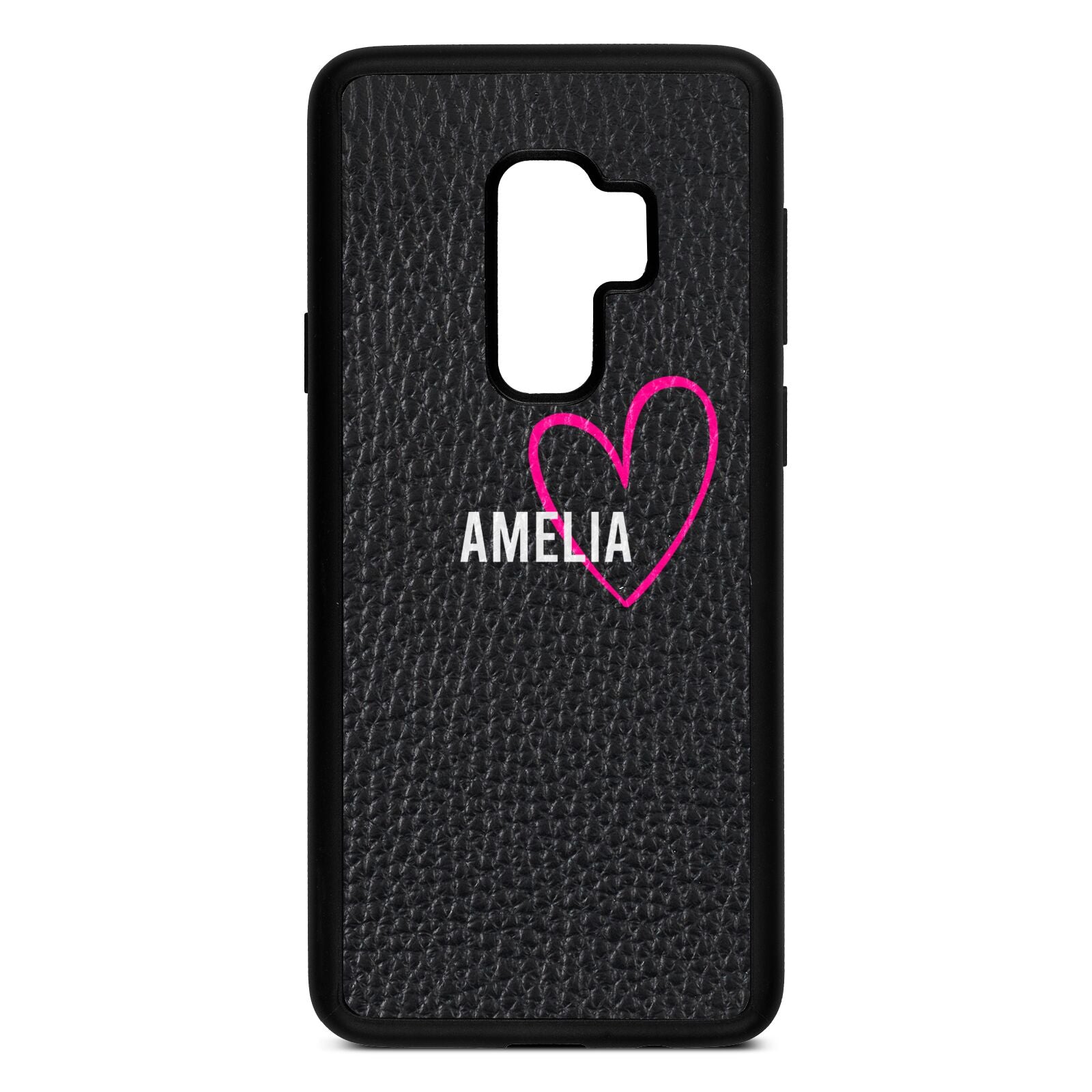 Personalised Font With Heart Black Pebble Leather Samsung S9 Plus Case