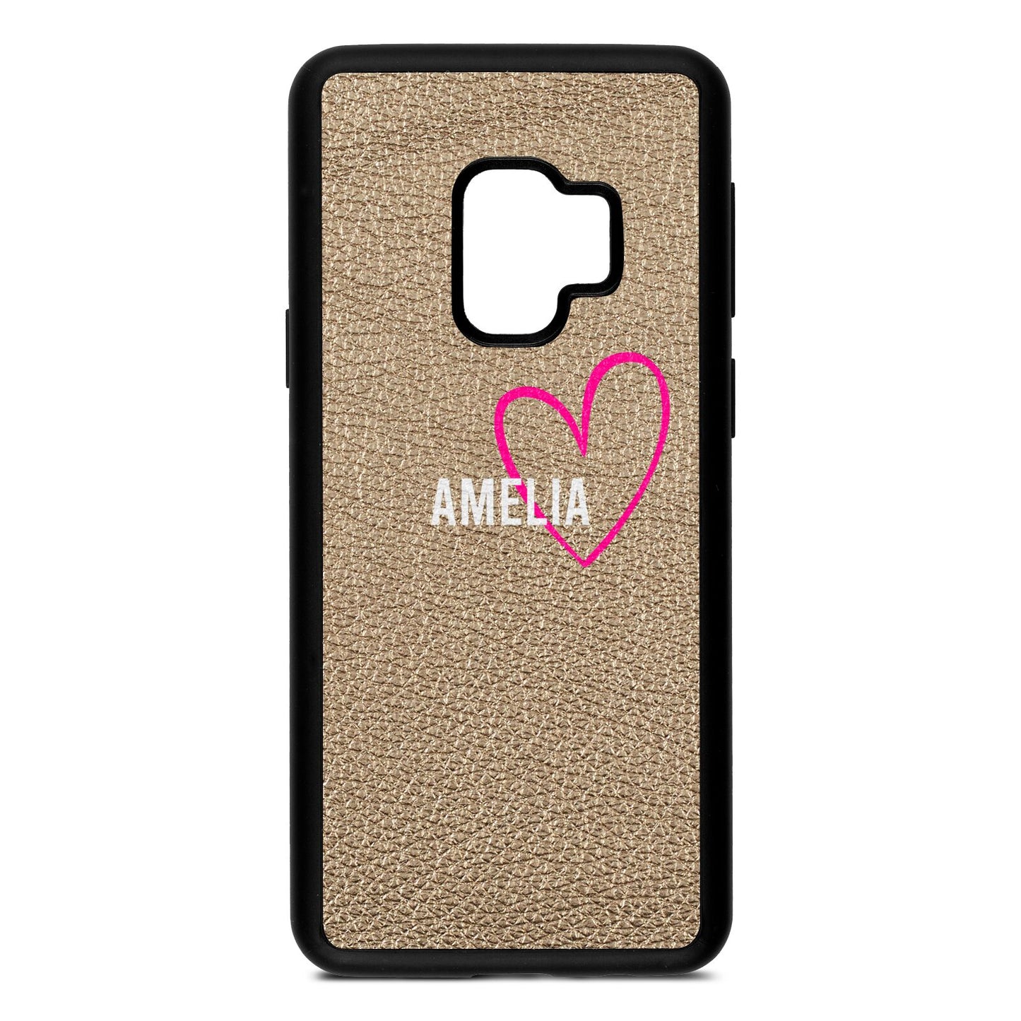 Personalised Font With Heart Gold Pebble Leather Samsung S9 Case