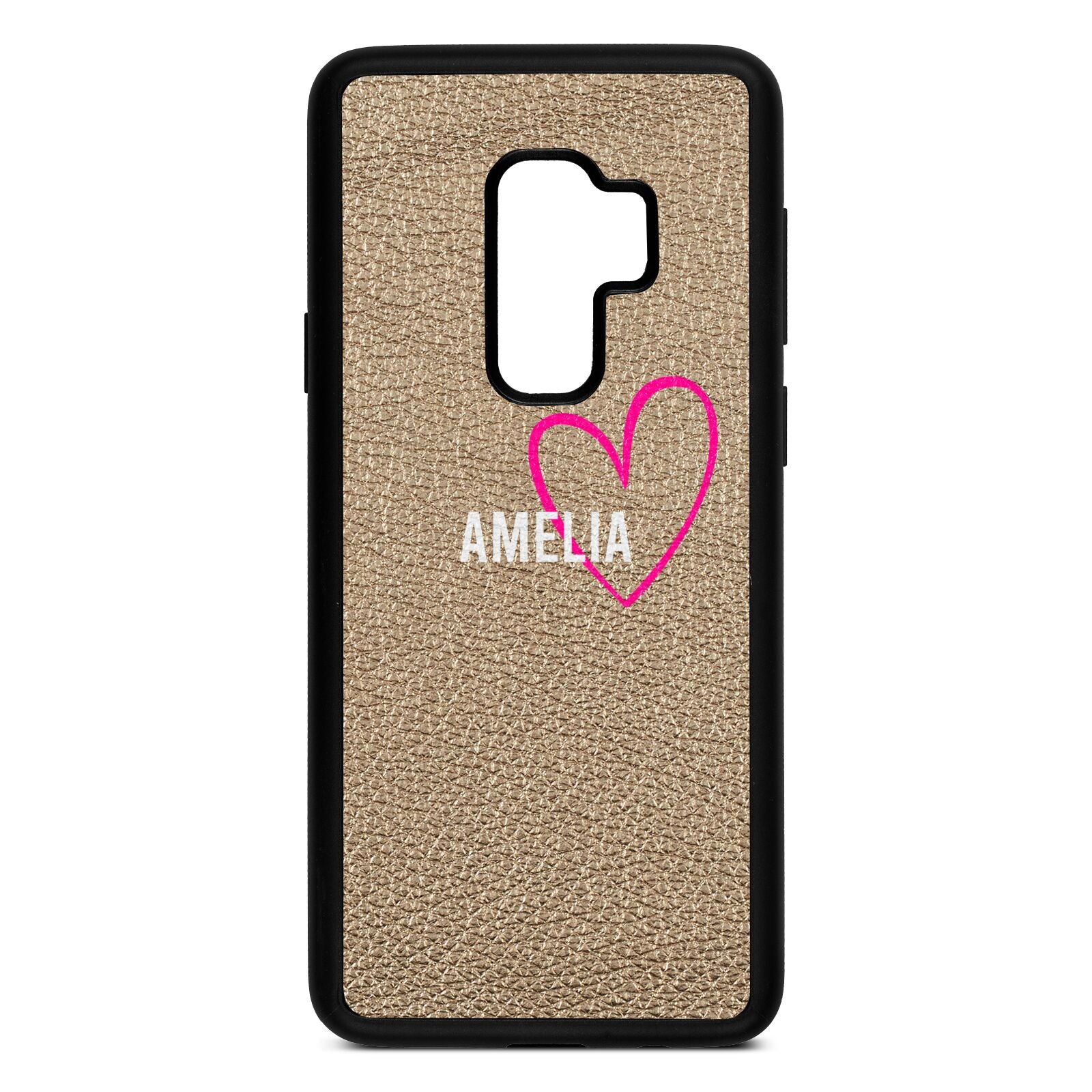 Personalised Font With Heart Gold Pebble Leather Samsung S9 Plus Case