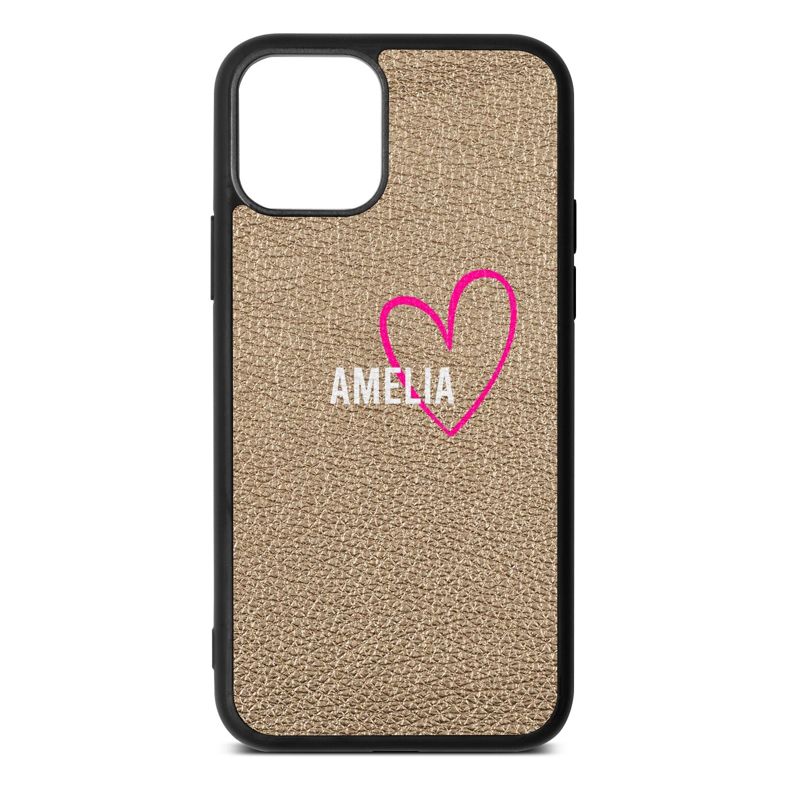 Personalised Font With Heart Gold Pebble Leather iPhone 11 Case