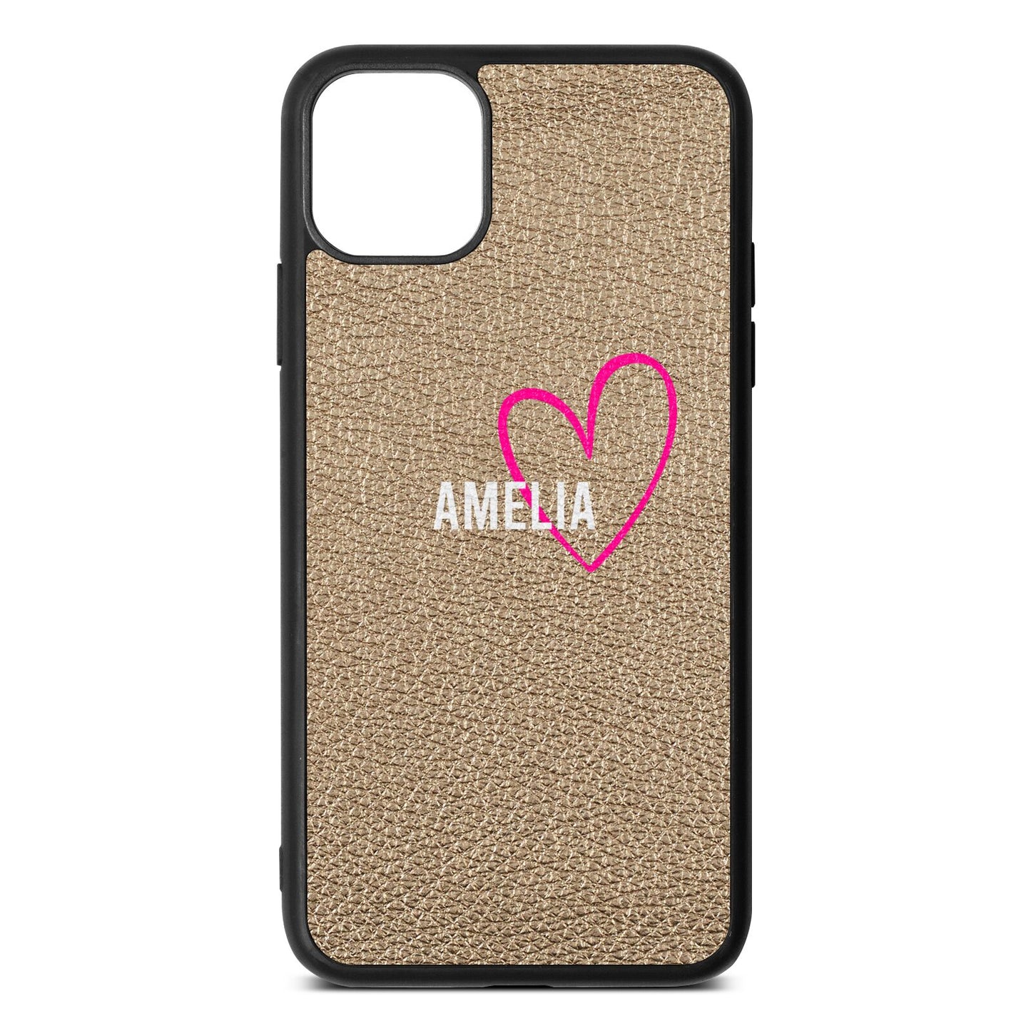 Personalised Font With Heart Gold Pebble Leather iPhone 11 Pro Max Case