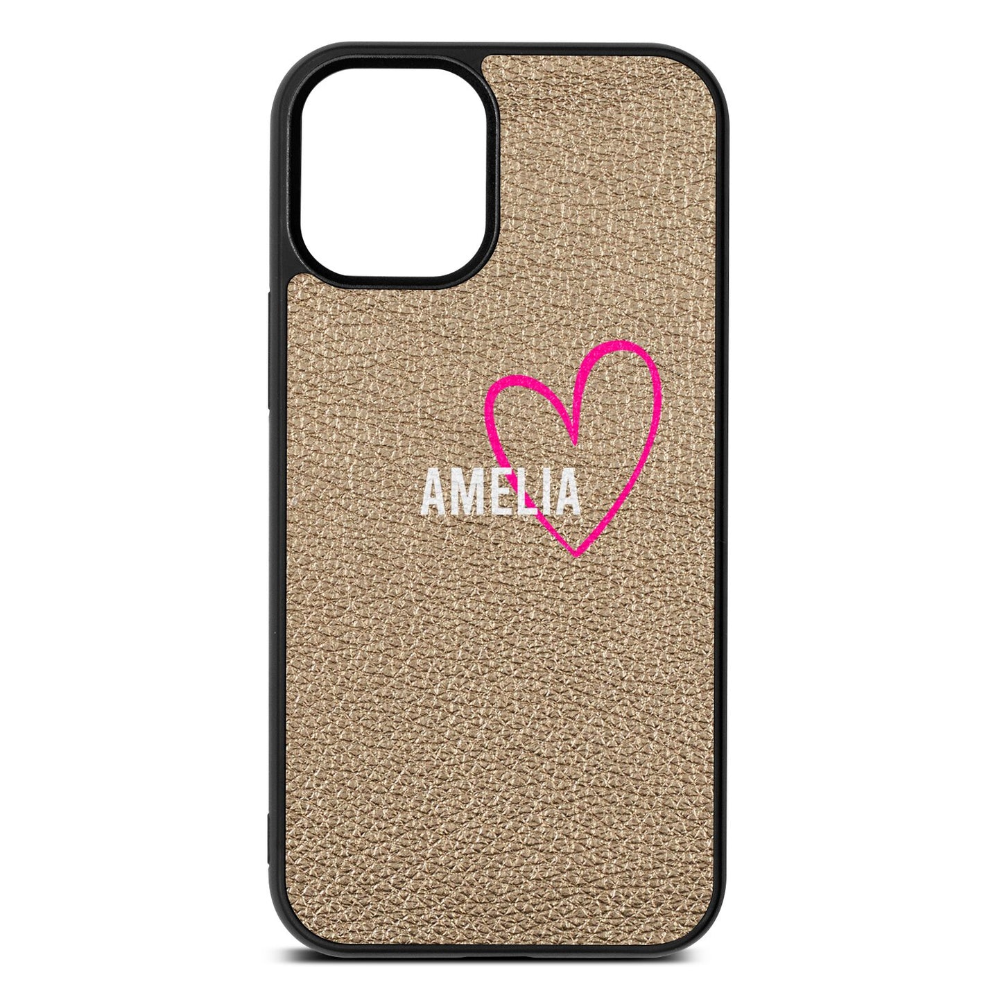 Personalised Font With Heart Gold Pebble Leather iPhone 12 Mini Case