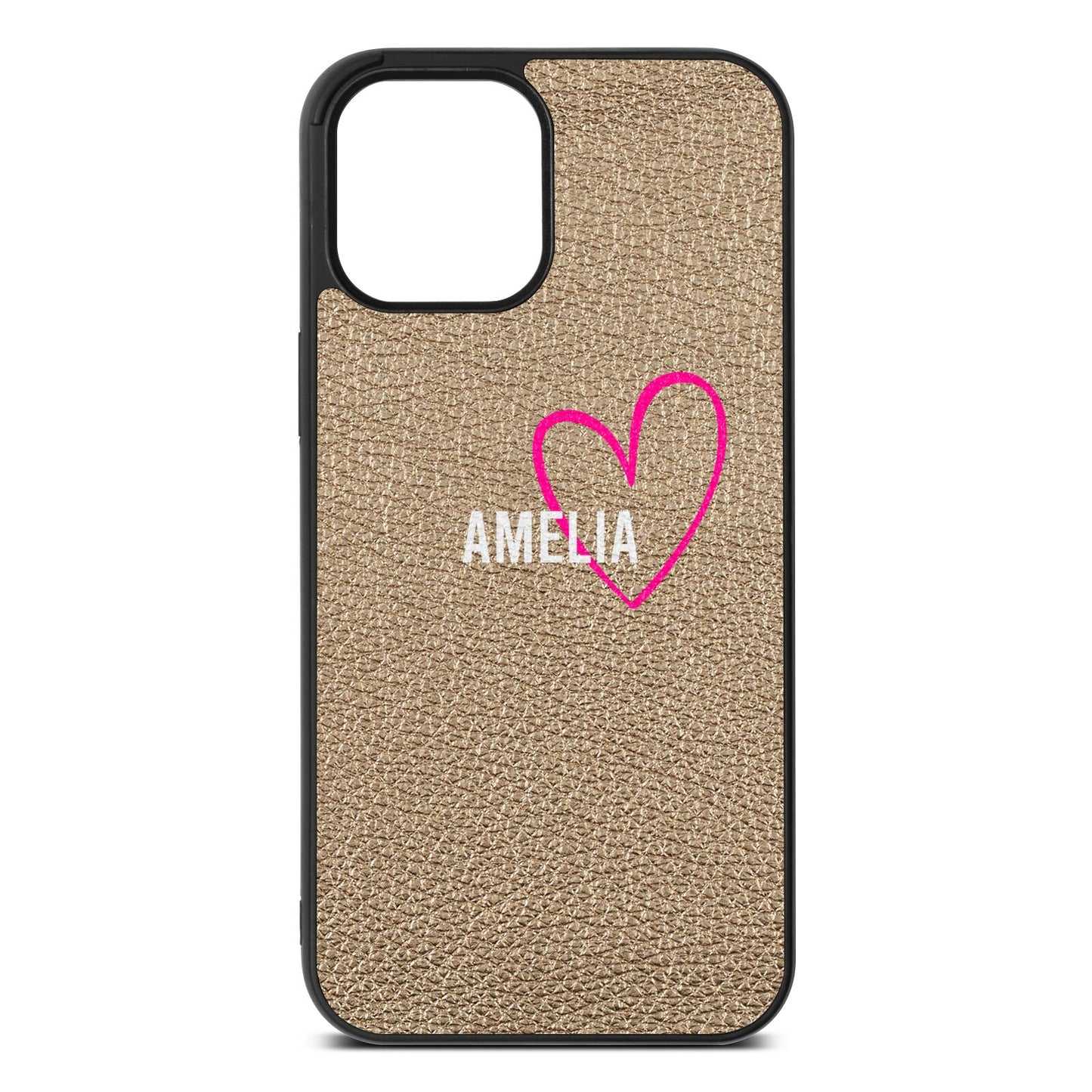 Personalised Font With Heart Gold Pebble Leather iPhone 12 Pro Max Case