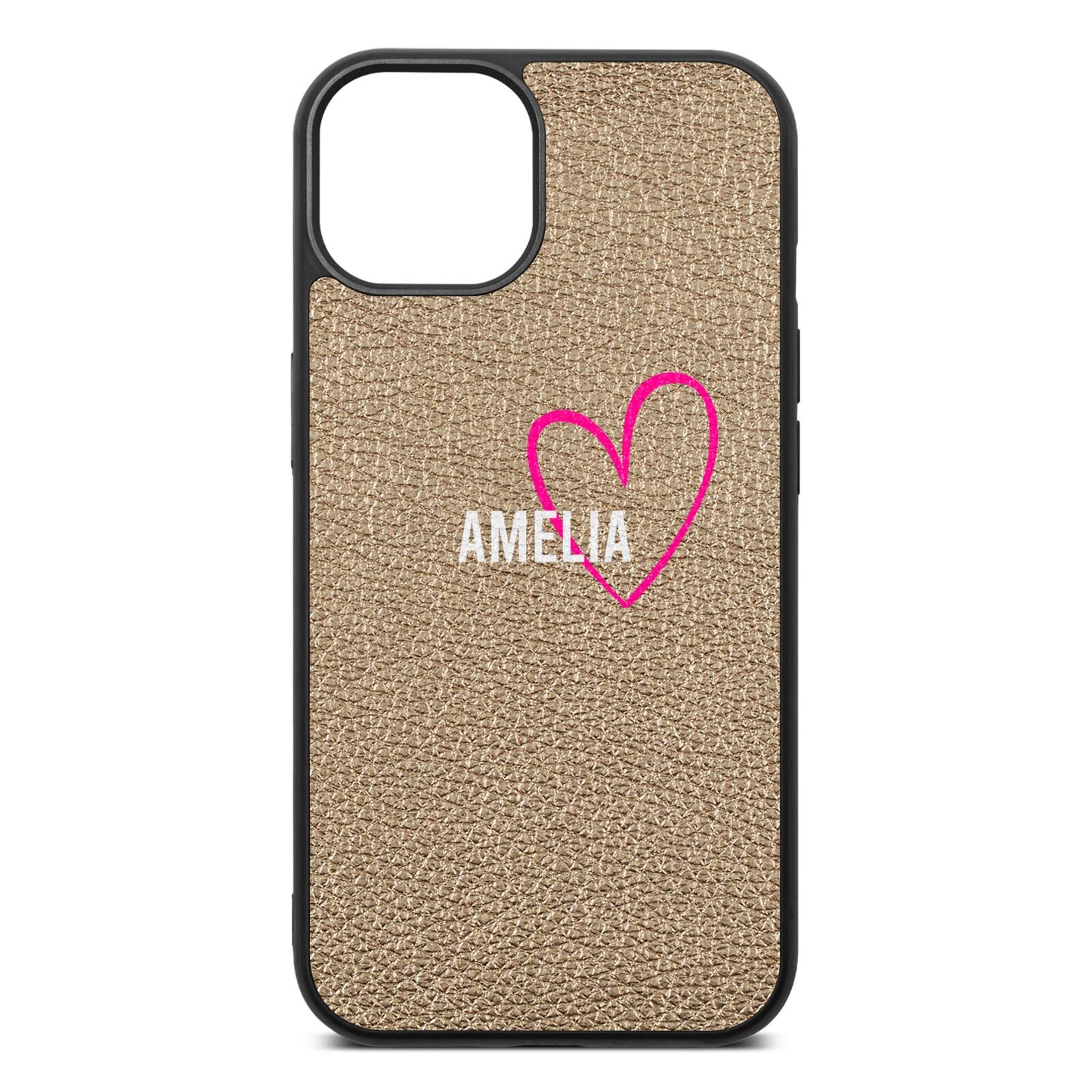 Personalised Font With Heart Gold Pebble Leather iPhone 13 Case