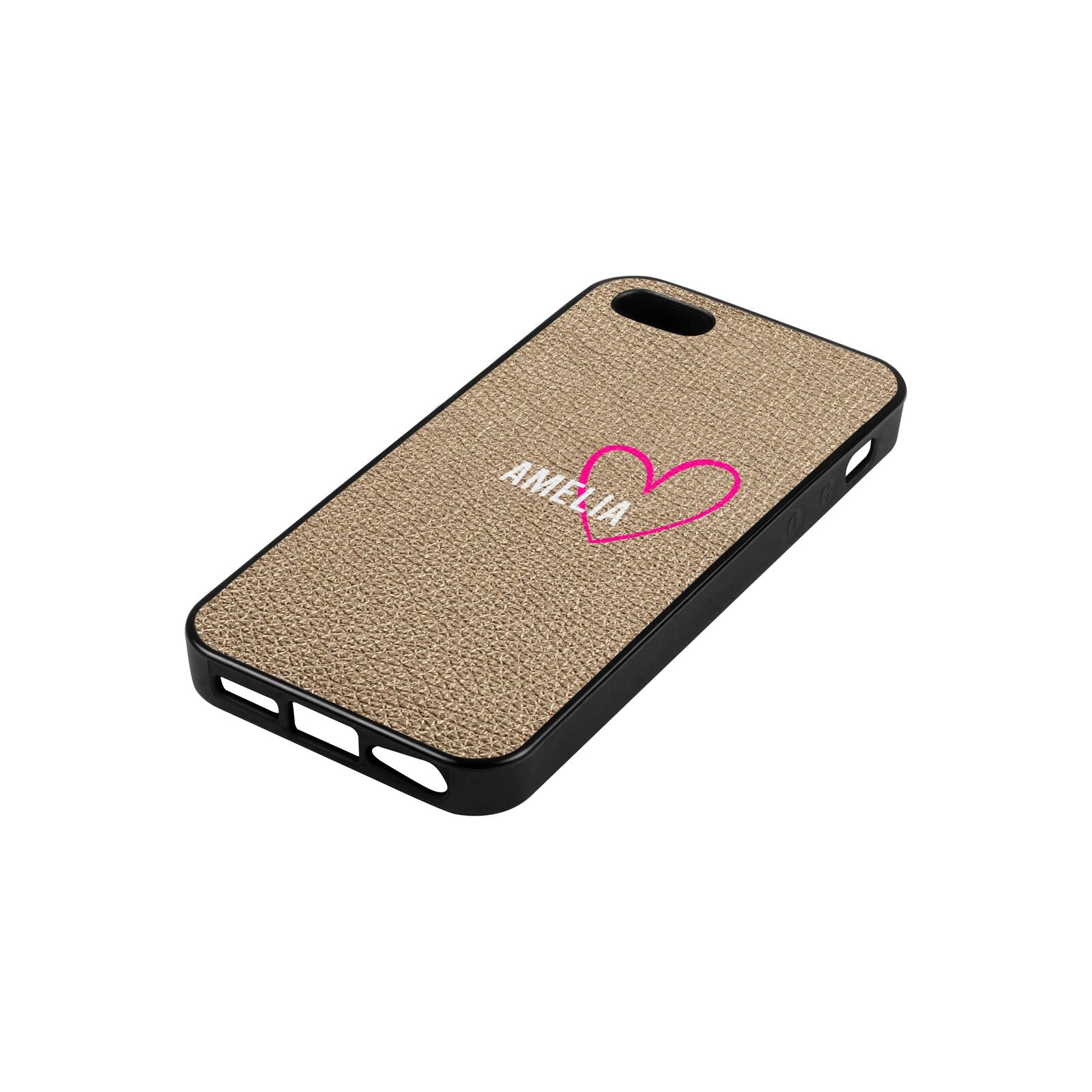 Personalised Font With Heart Gold Pebble Leather iPhone 5 Case Side Angle