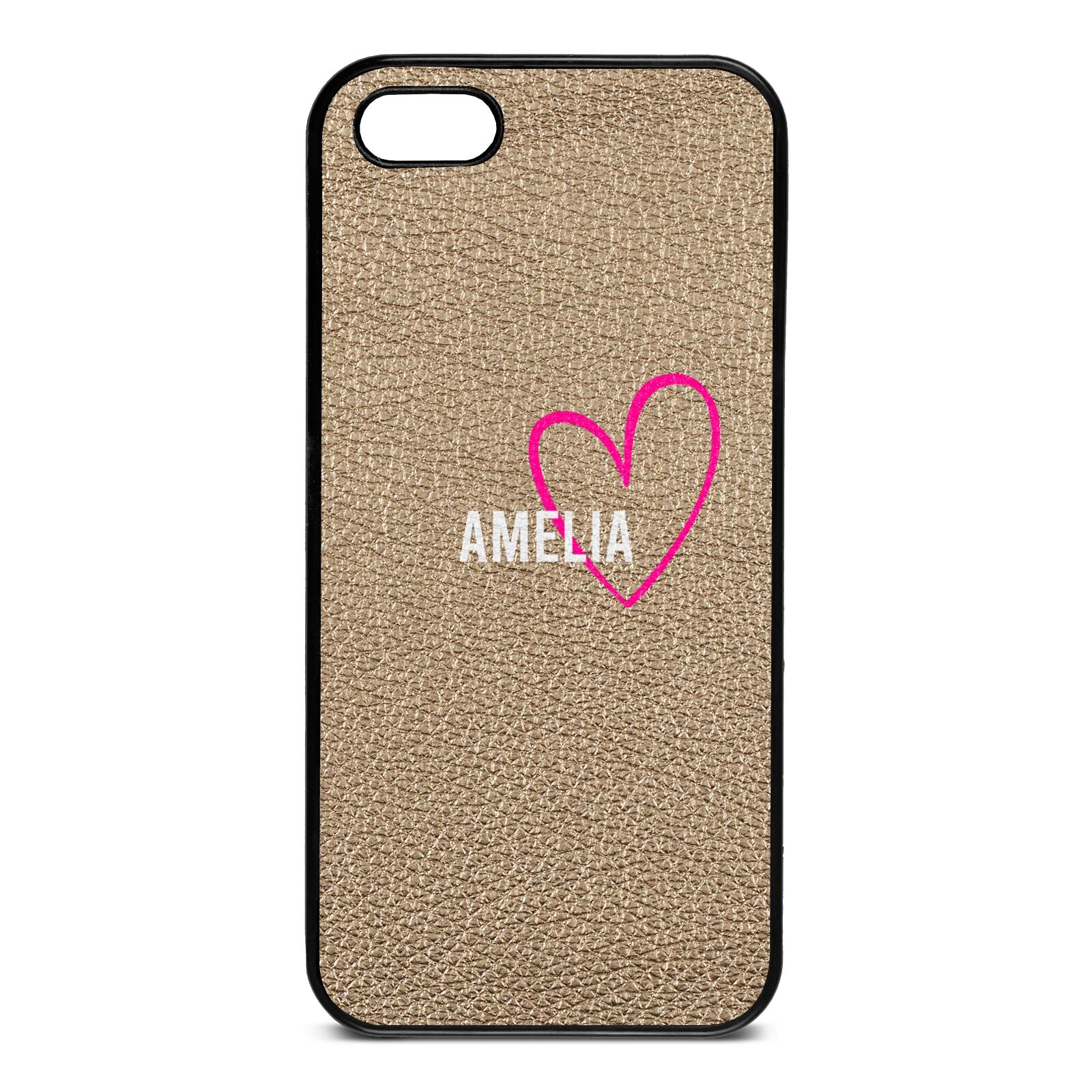 Personalised Font With Heart Gold Pebble Leather iPhone 5 Case