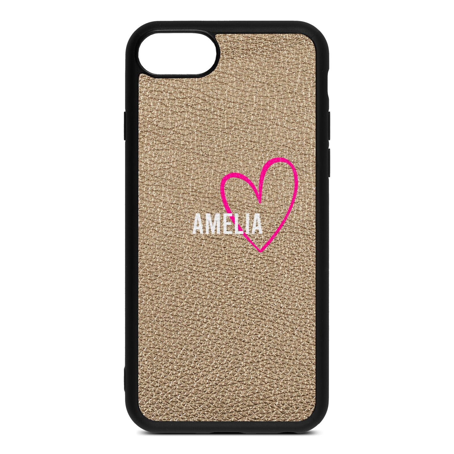 Personalised Font With Heart Gold Pebble Leather iPhone 8 Case