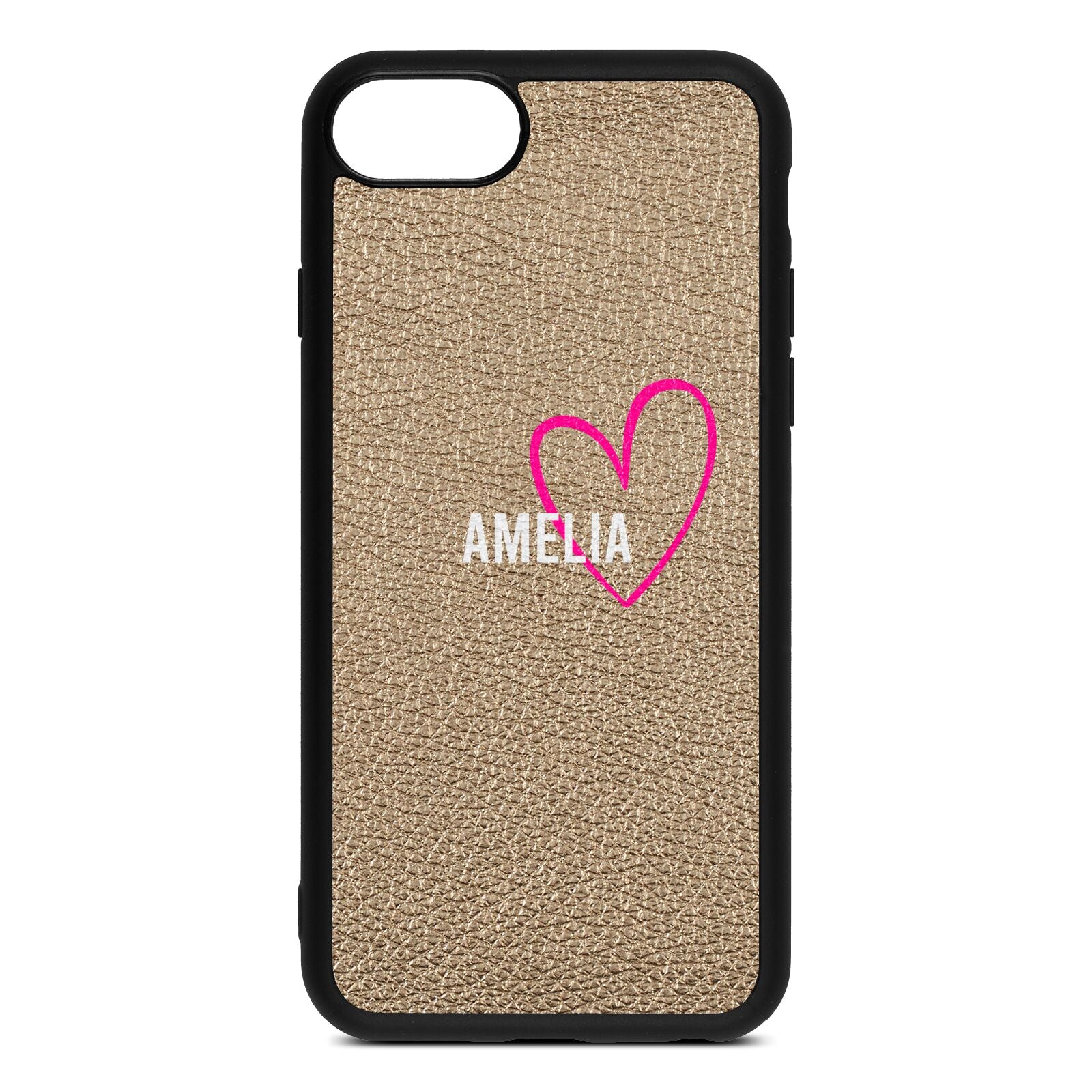 Personalised Font With Heart Gold Pebble Leather iPhone 8 Case