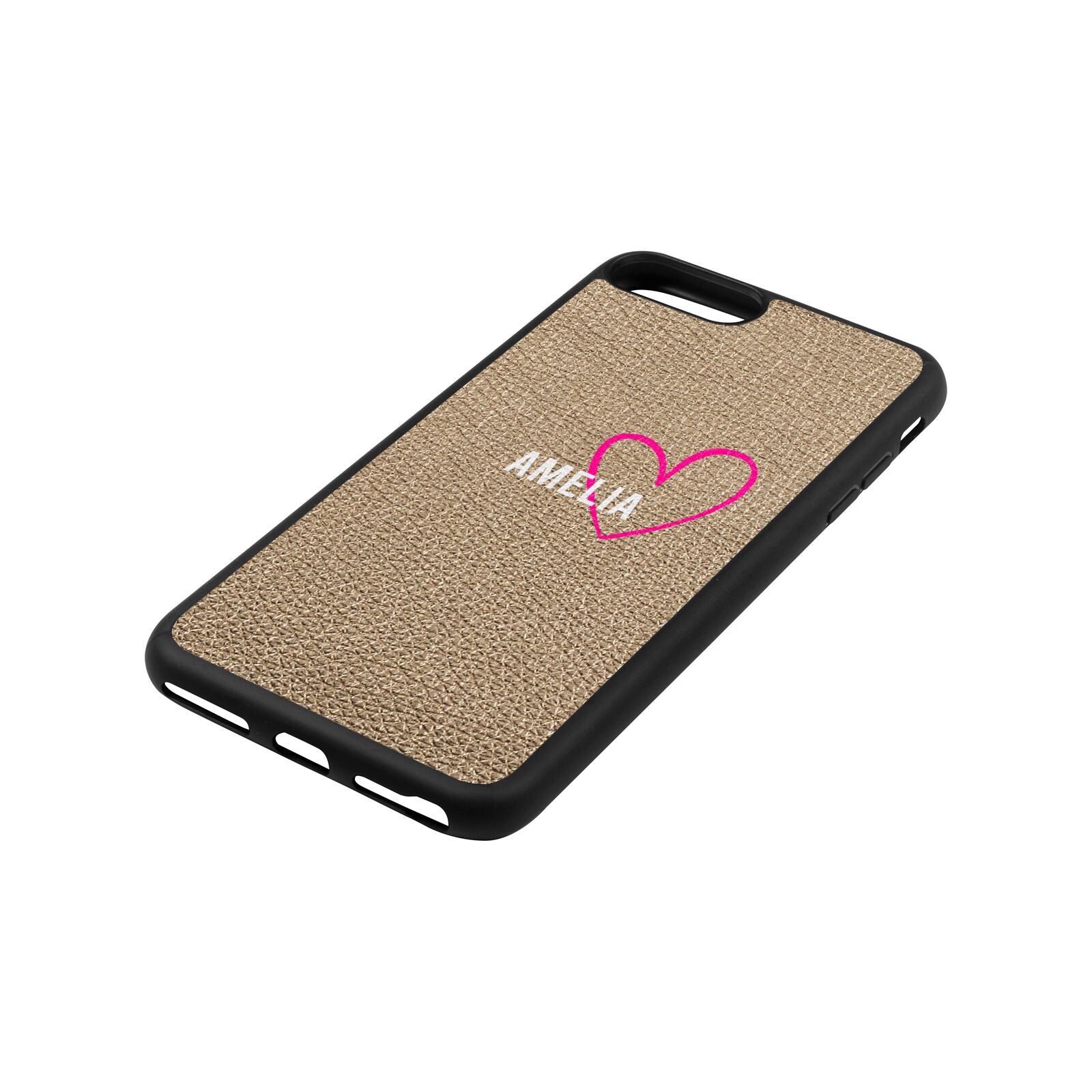 Personalised Font With Heart Gold Pebble Leather iPhone 8 Plus Case Side Angle