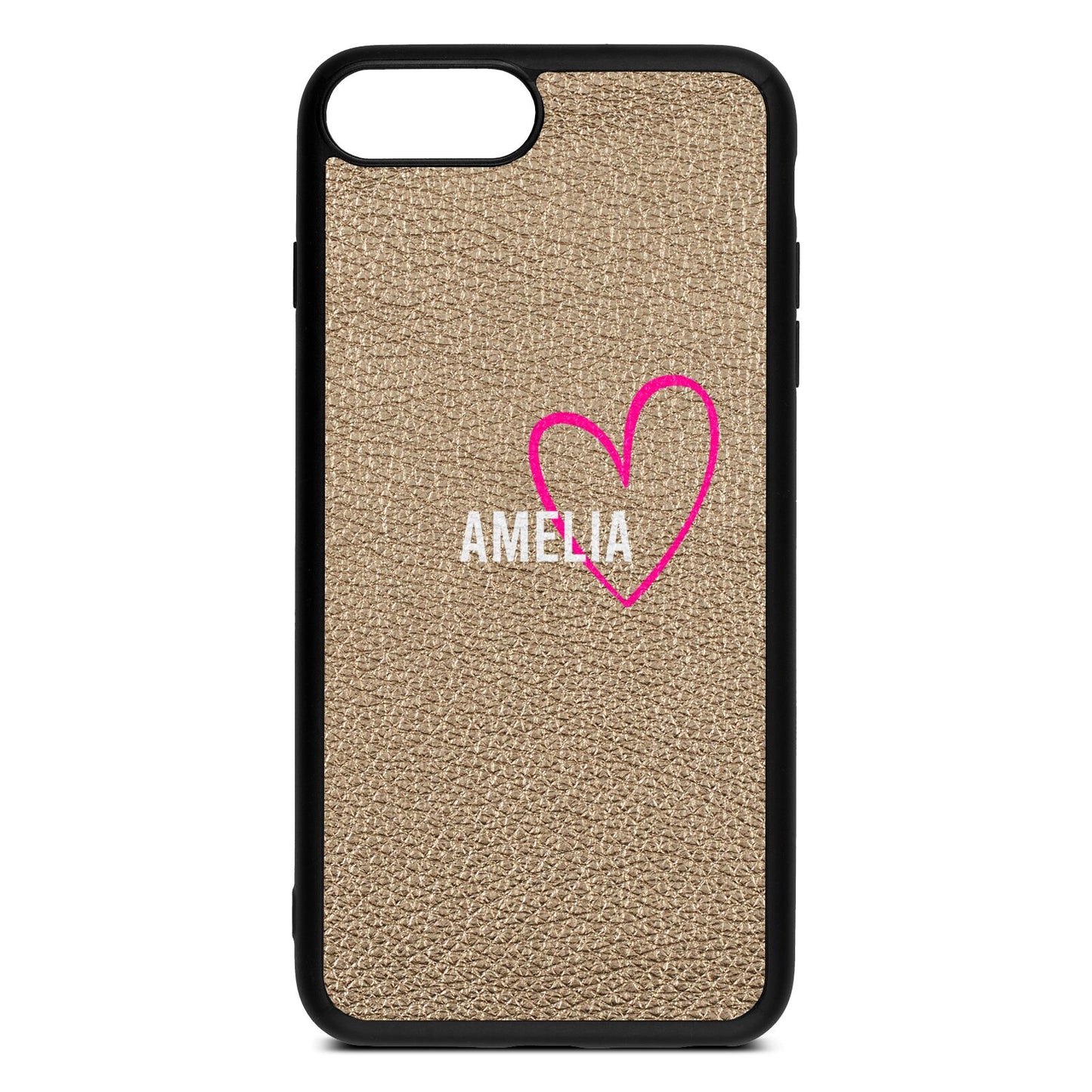 Personalised Font With Heart Gold Pebble Leather iPhone 8 Plus Case