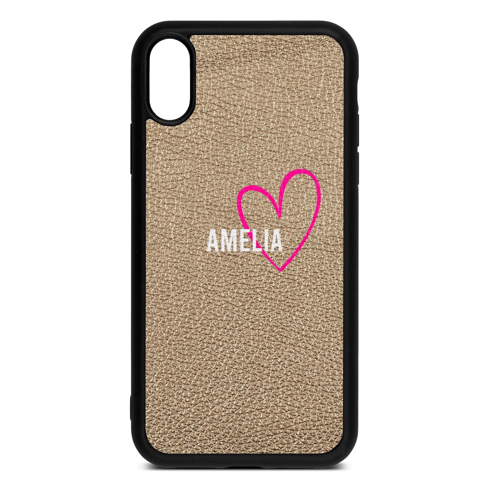 Personalised Font With Heart Gold Pebble Leather iPhone Xr Case